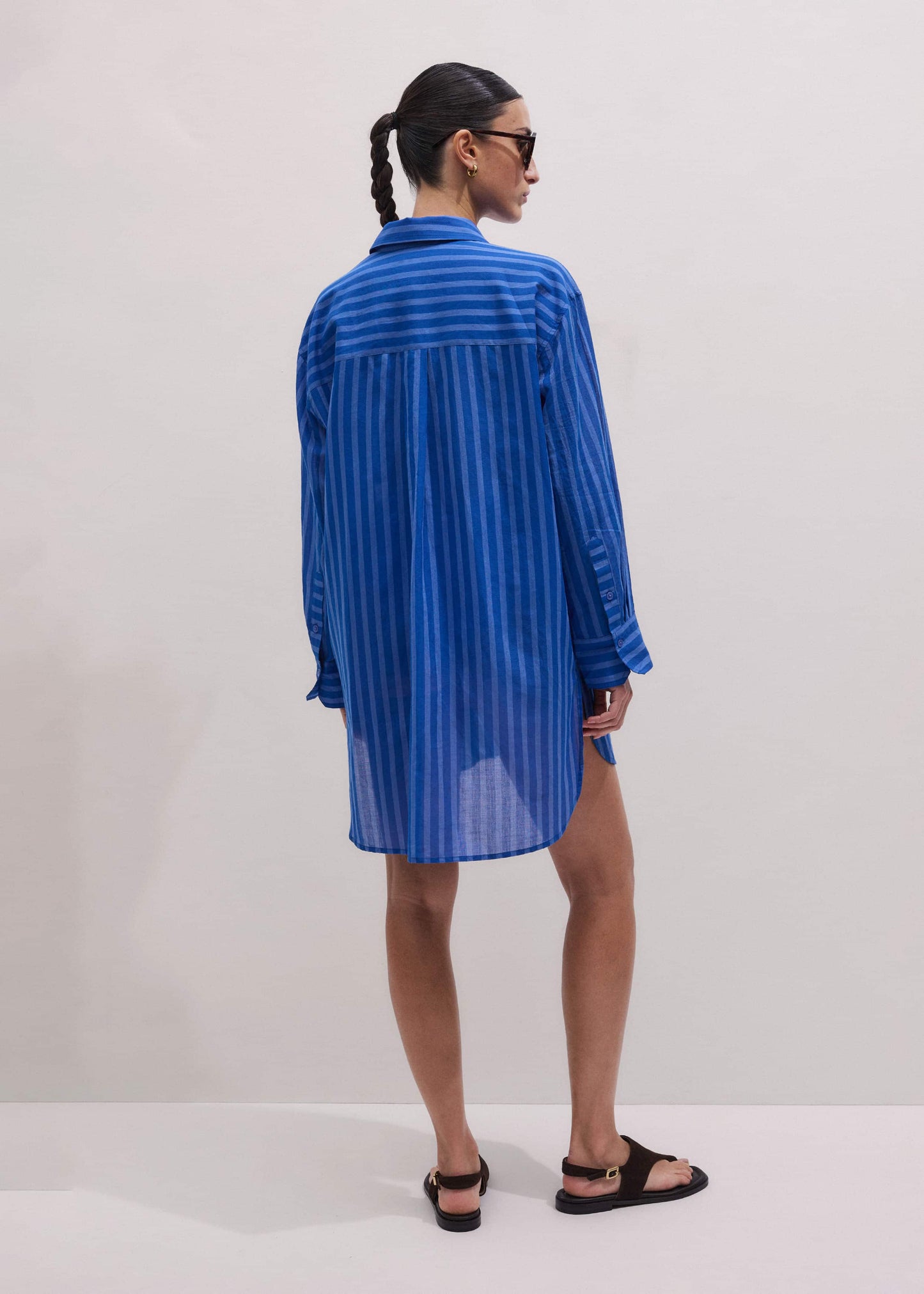 ME and EM Clothing Blue Striped Oversized Beach Shirt