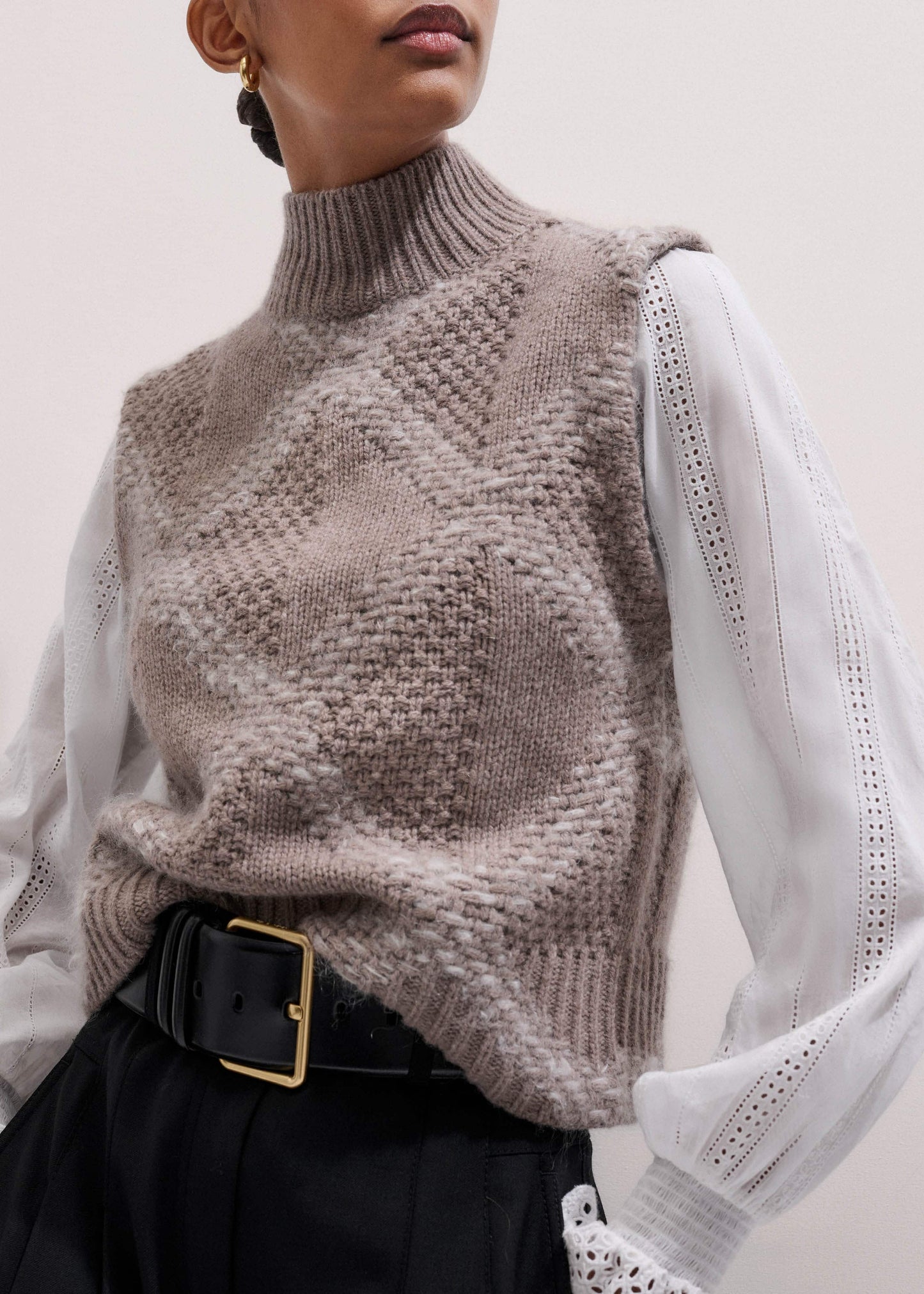 ME and EM Clothing White Cotton Broderie Detail Straight Shirt