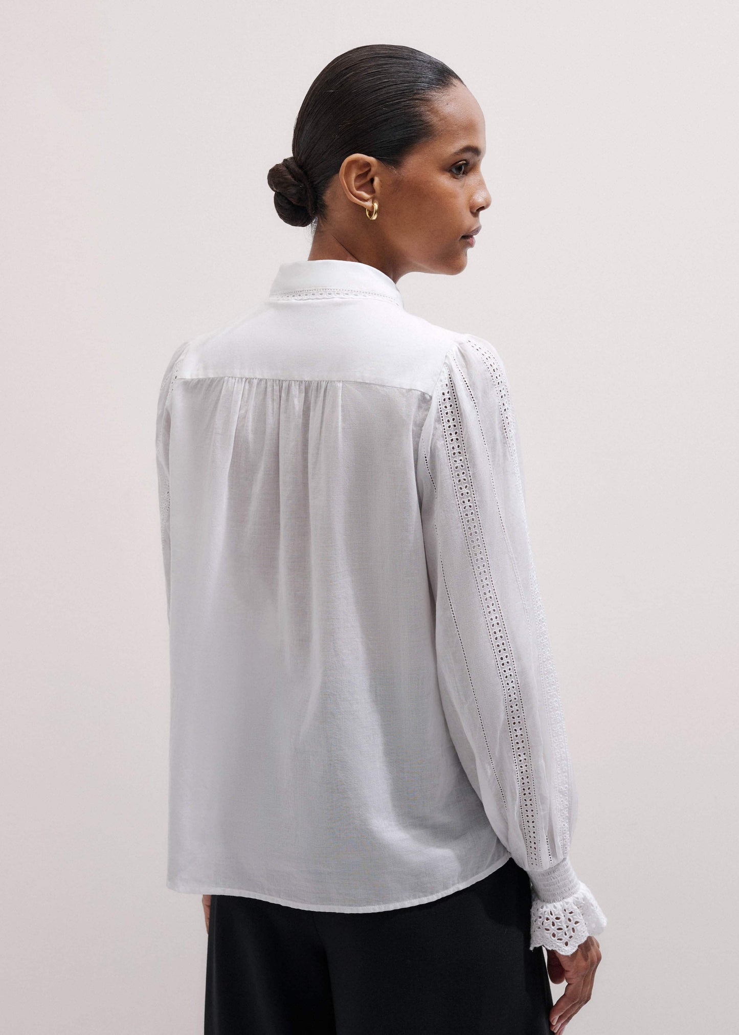 ME and EM Clothing White Cotton Broderie Detail Straight Shirt