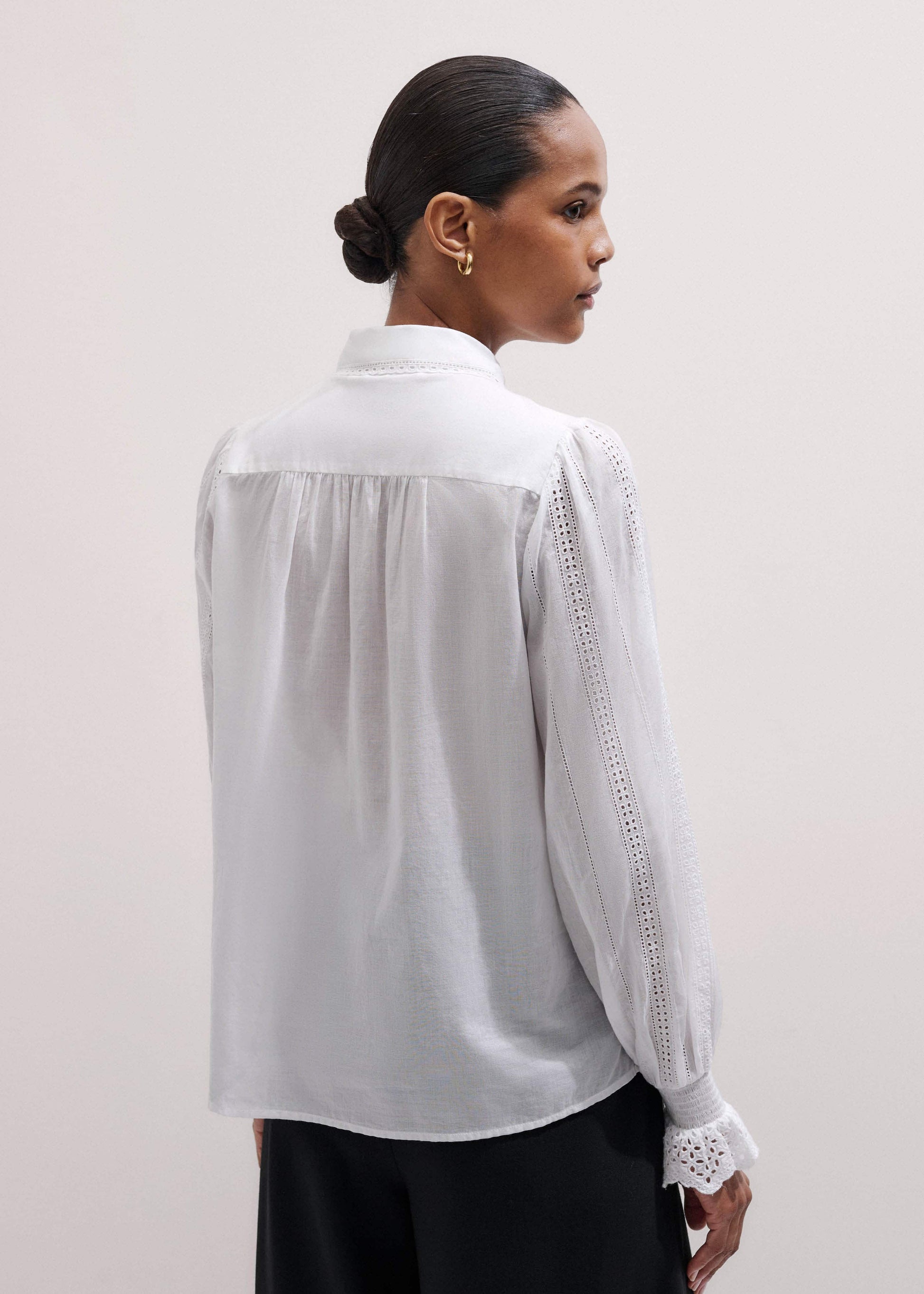 ME and EM Clothing White Cotton Broderie Detail Straight Shirt