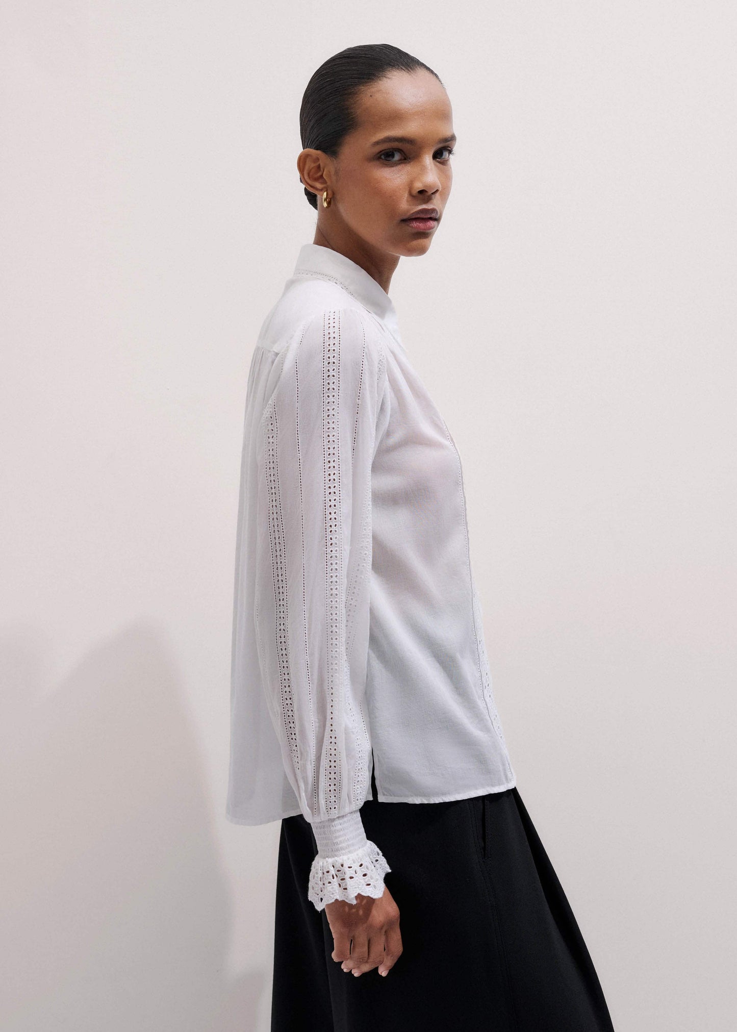 ME and EM Clothing White Cotton Broderie Detail Straight Shirt