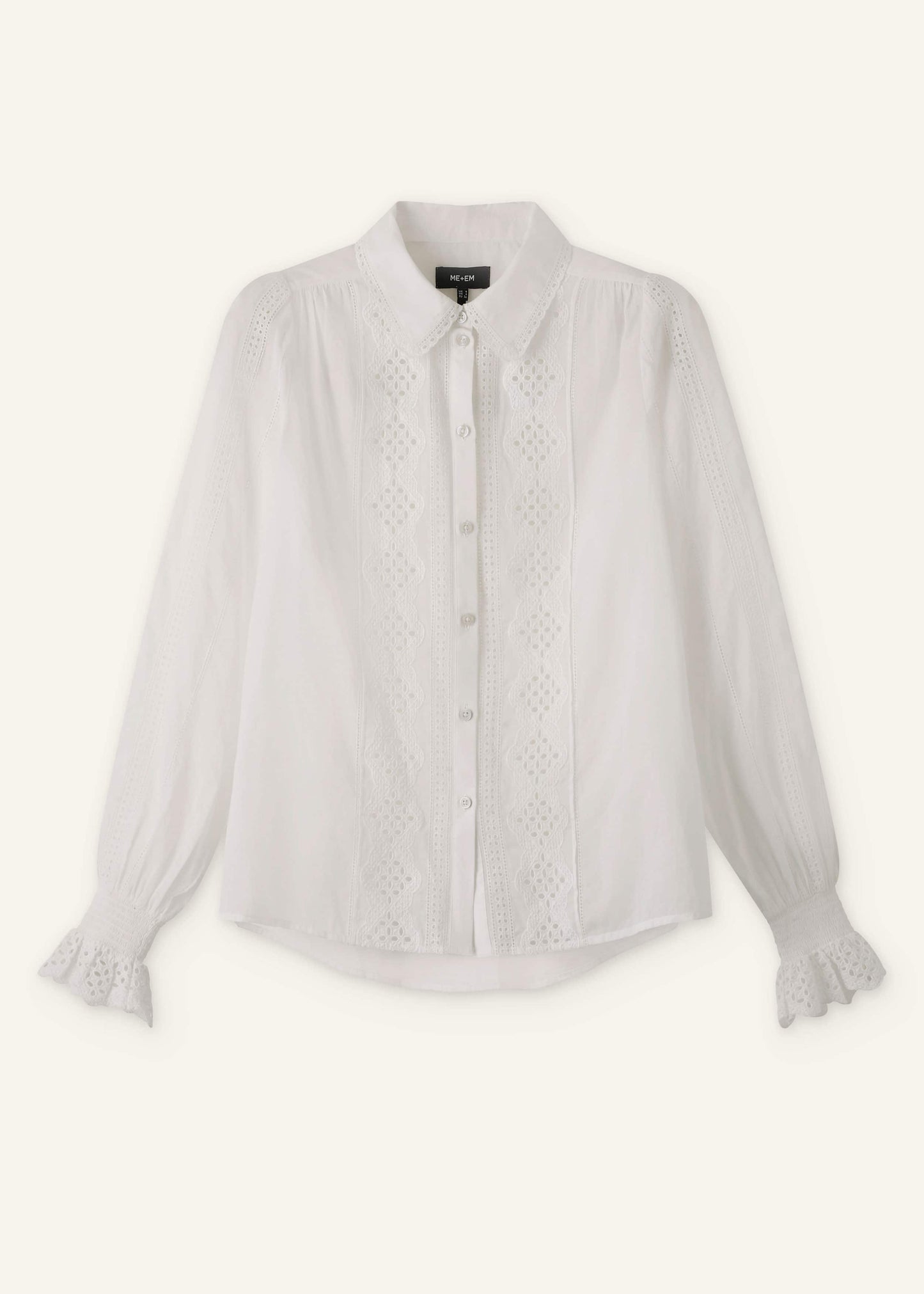 ME and EM Clothing White Cotton Broderie Detail Straight Shirt