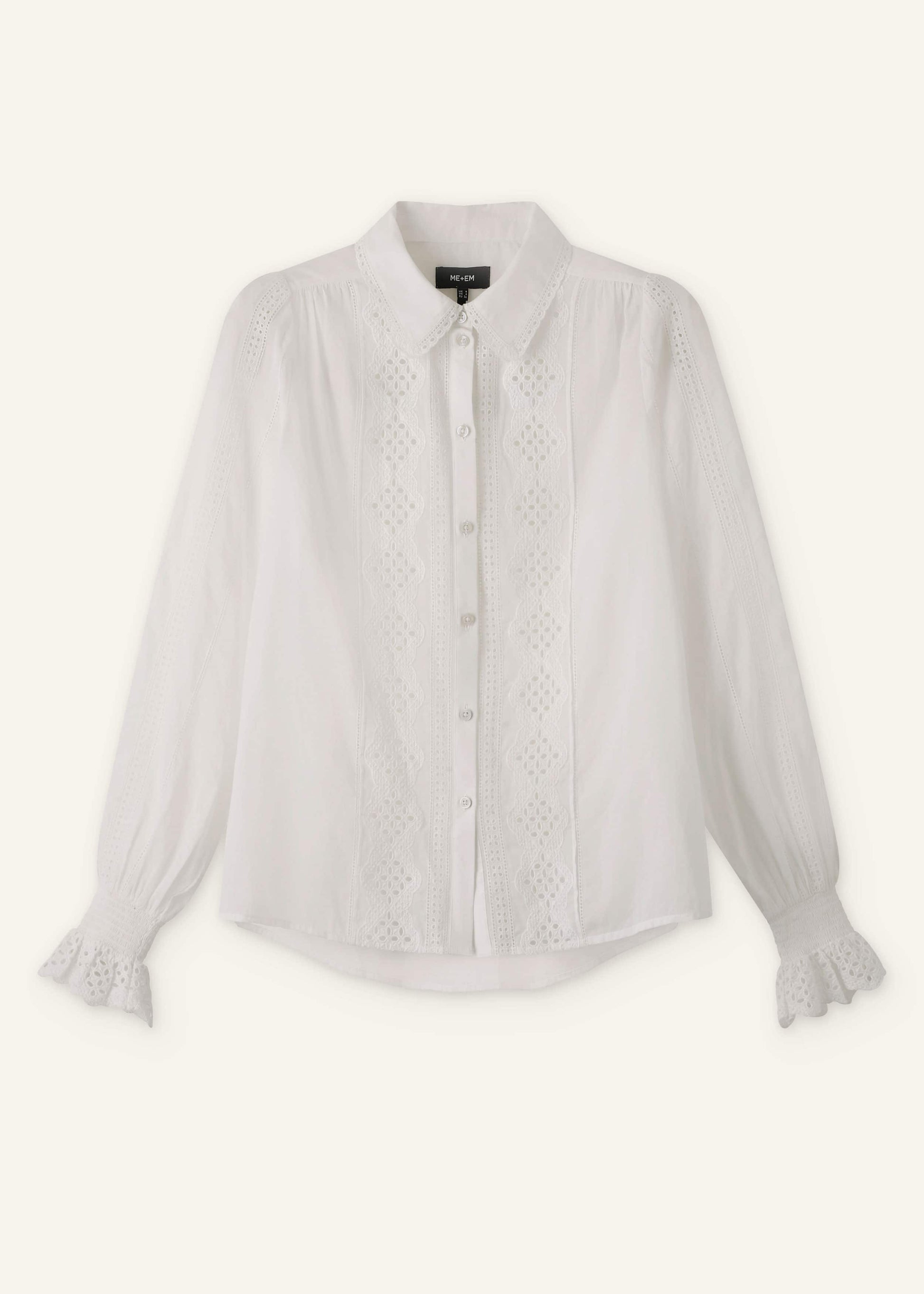 ME and EM Clothing White Cotton Broderie Detail Straight Shirt