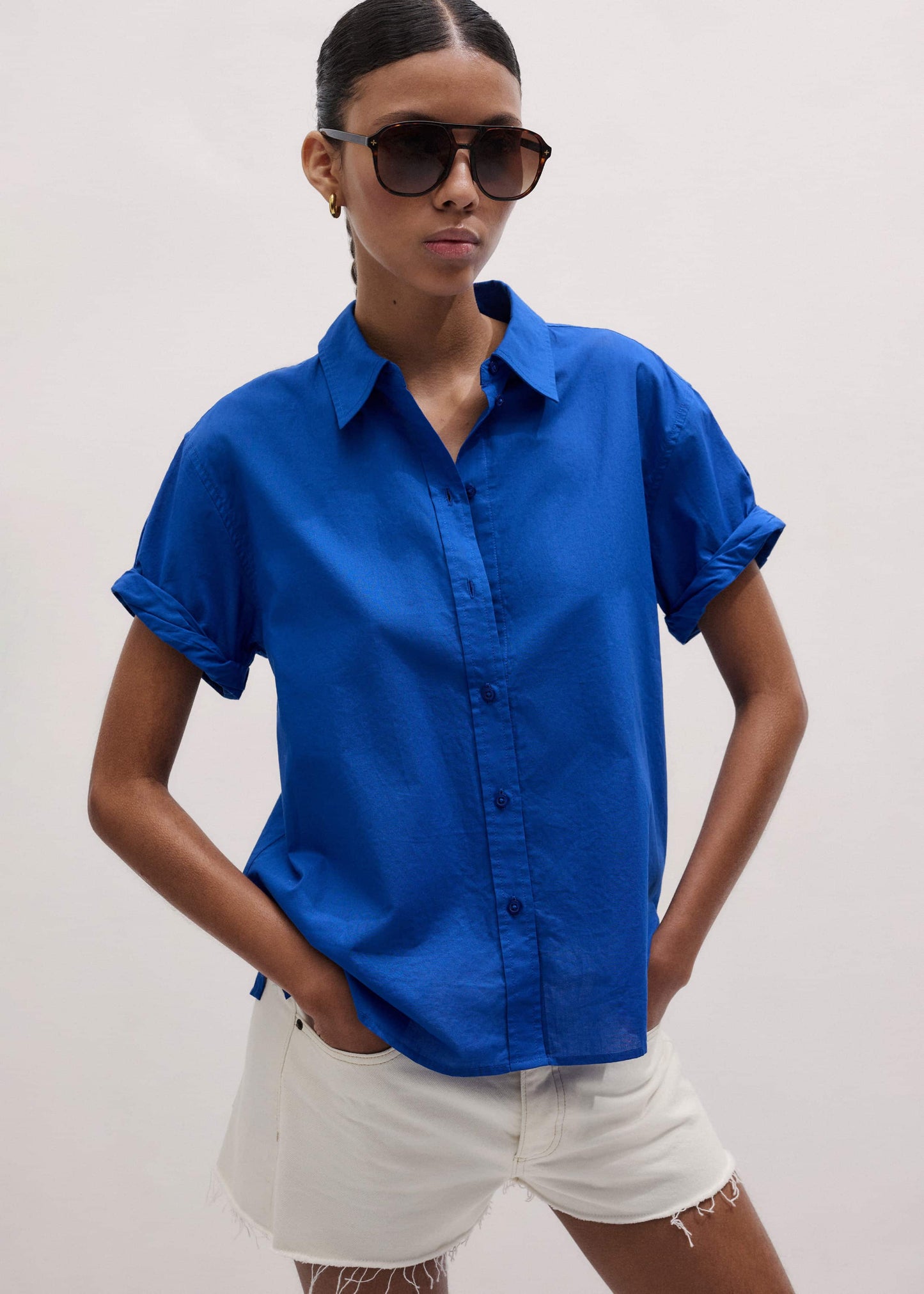 ME and EM Clothing Blue Turn-Up Cuff Shirt