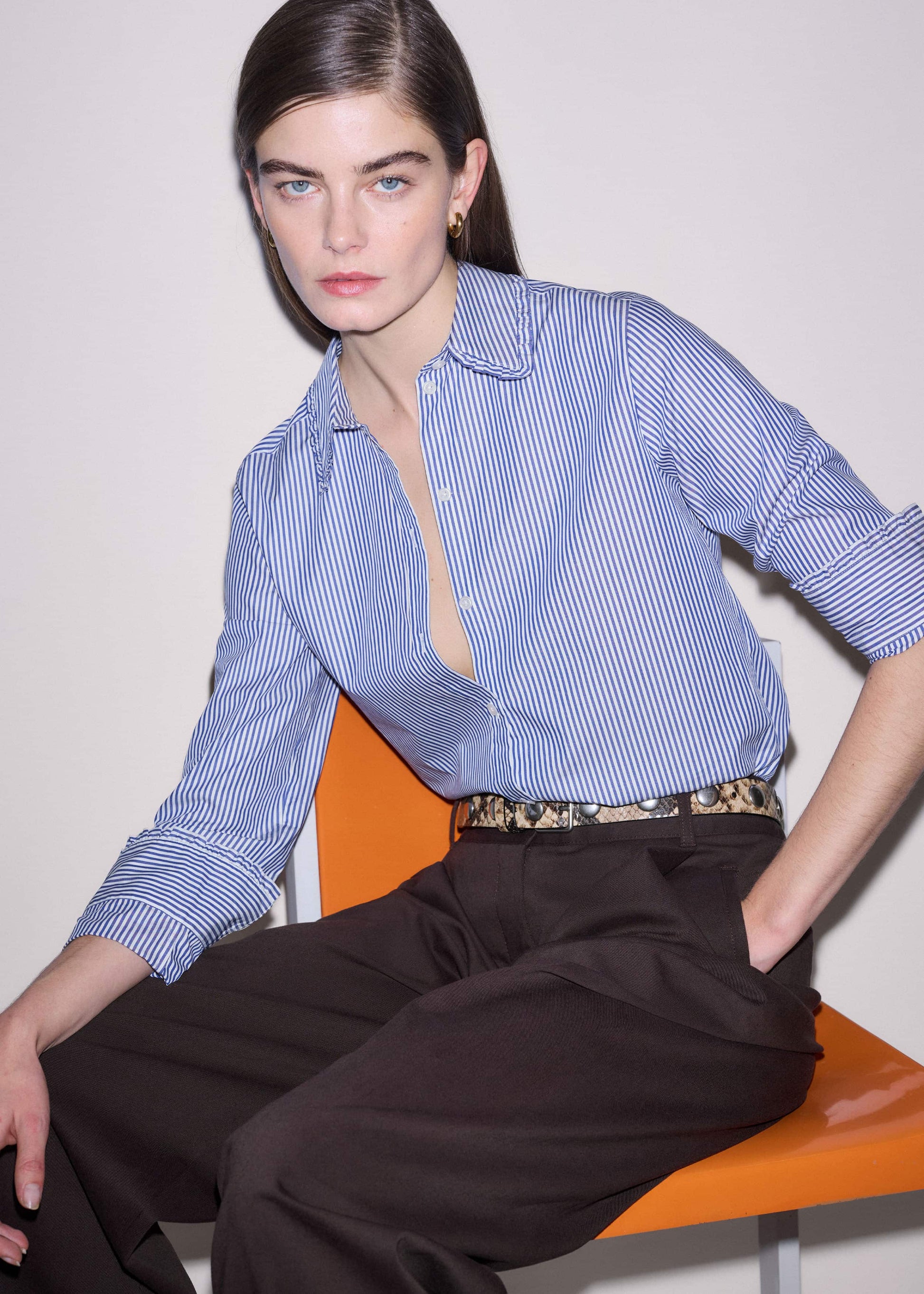 ME and EM Clothing Navy Stripe Frill Collar Forever Shirt