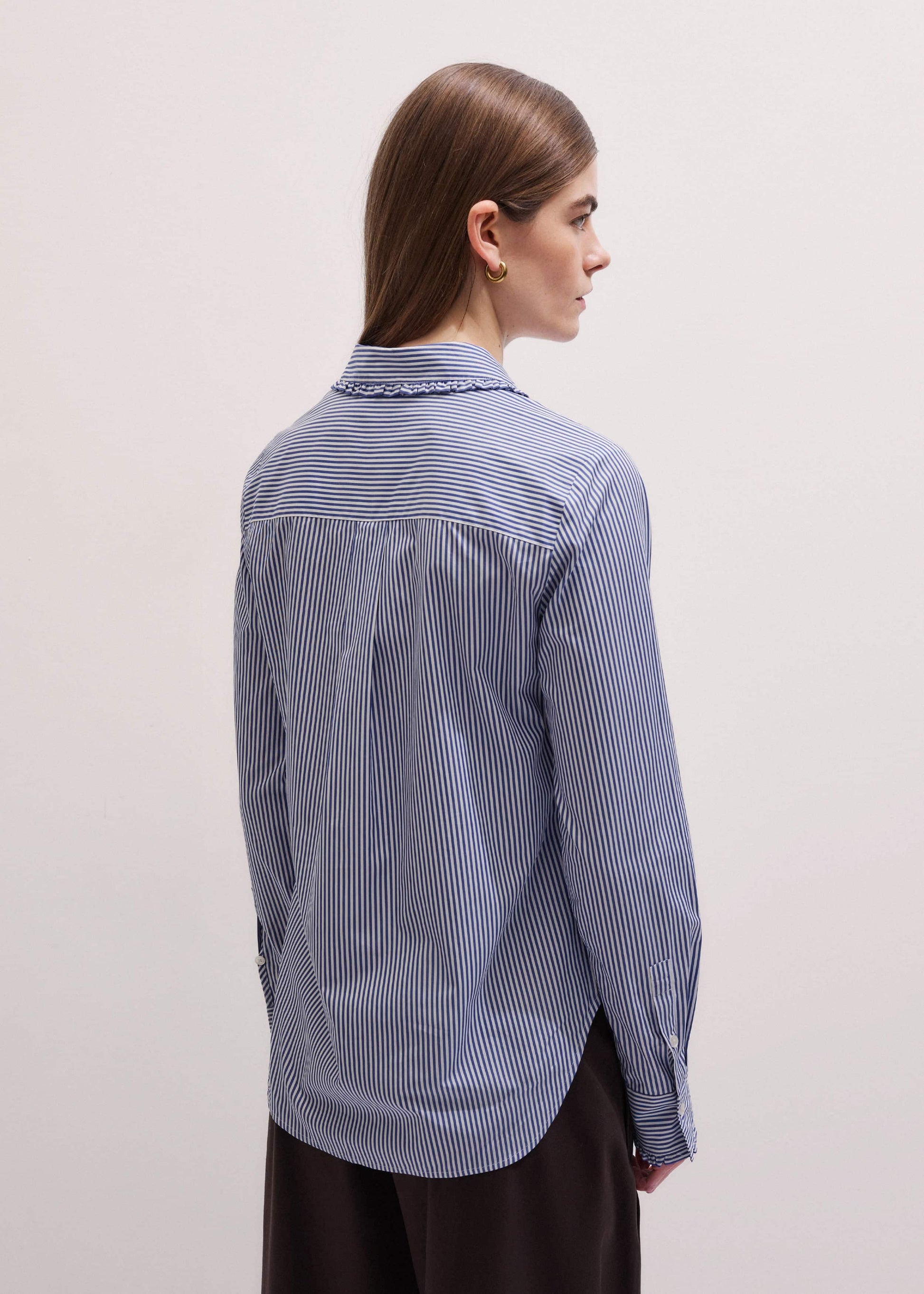 ME and EM Clothing Navy Stripe Frill Collar Forever Shirt
