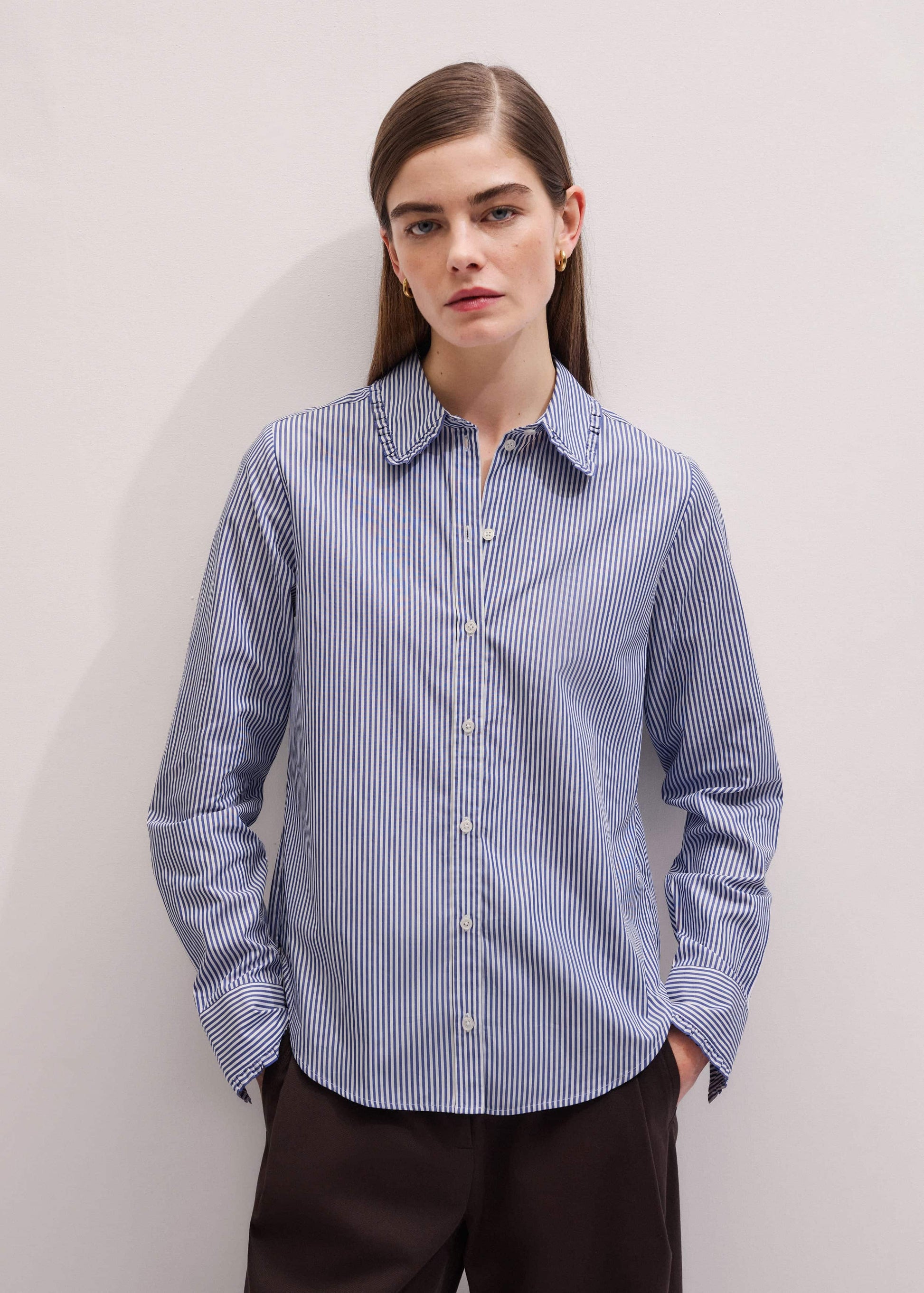 ME and EM Clothing Navy Stripe Frill Collar Forever Shirt