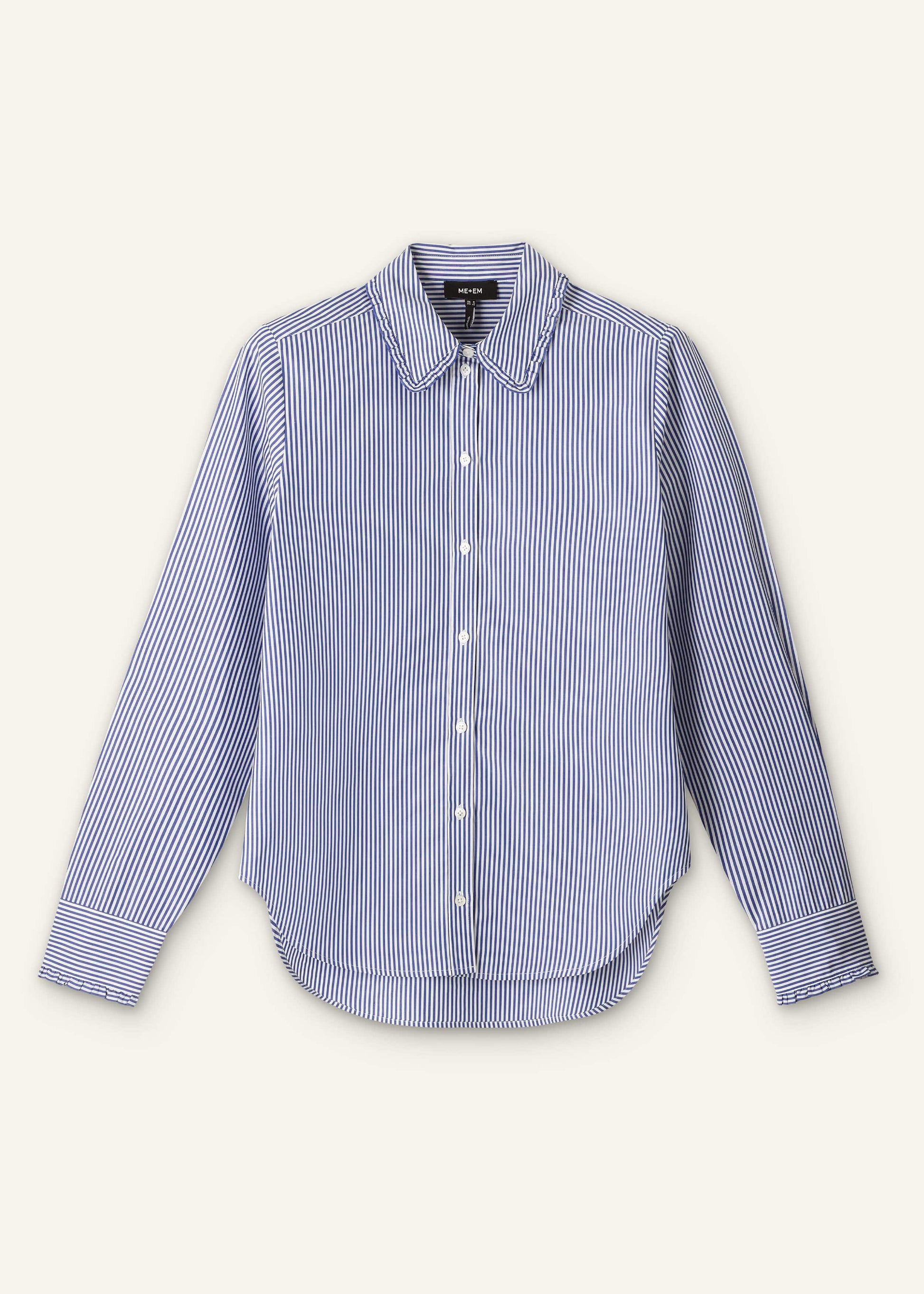 ME and EM Clothing Navy Stripe Frill Collar Forever Shirt