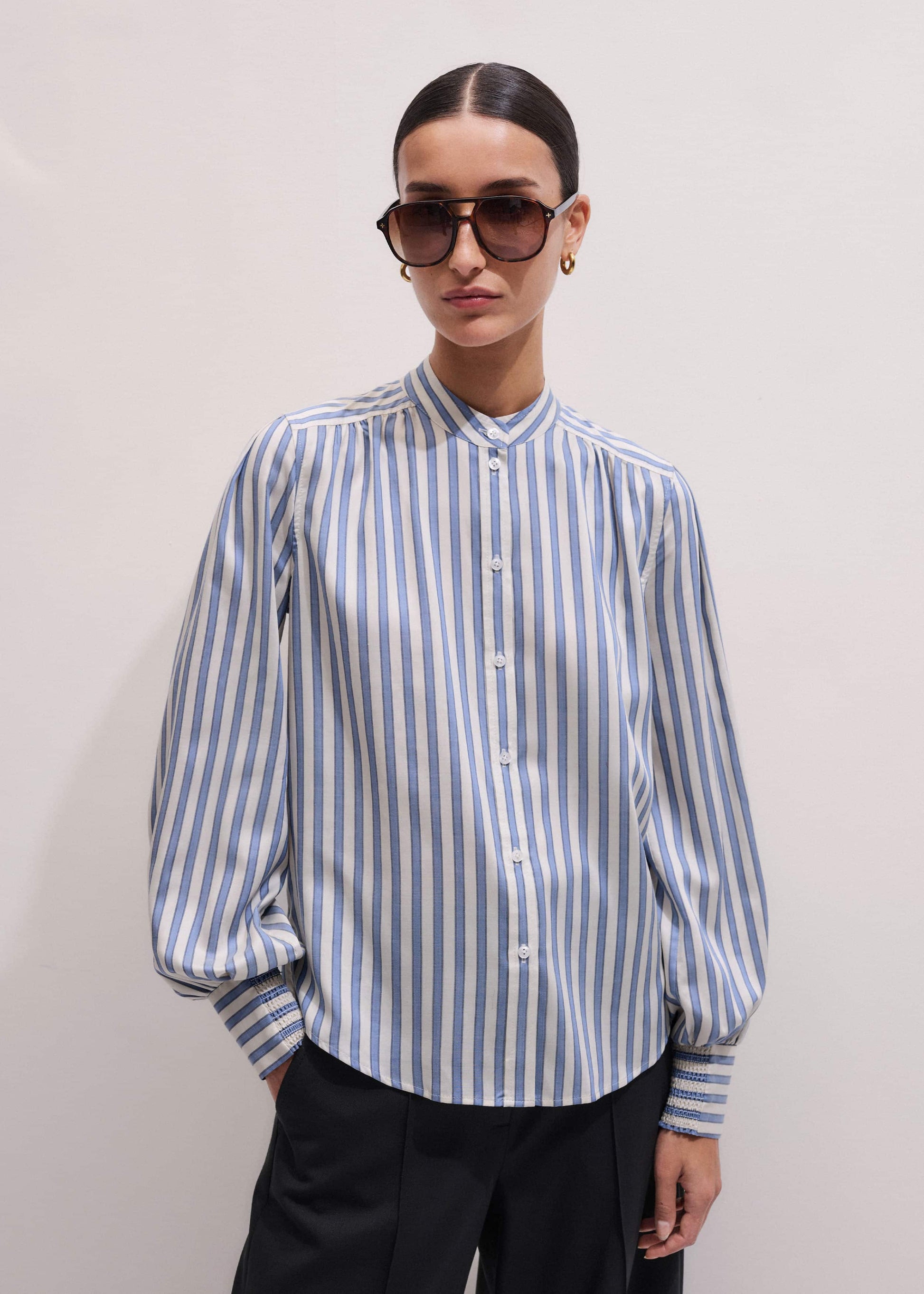 ME and EM Clothing Blue Soft Stripe Shirt + Neck Tie