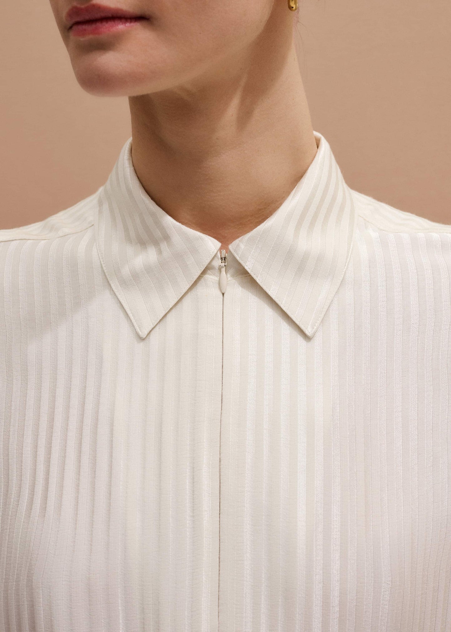 ME and EM Clothing Cream AM-PM Stripe Fluid Satin Shirt + Tie