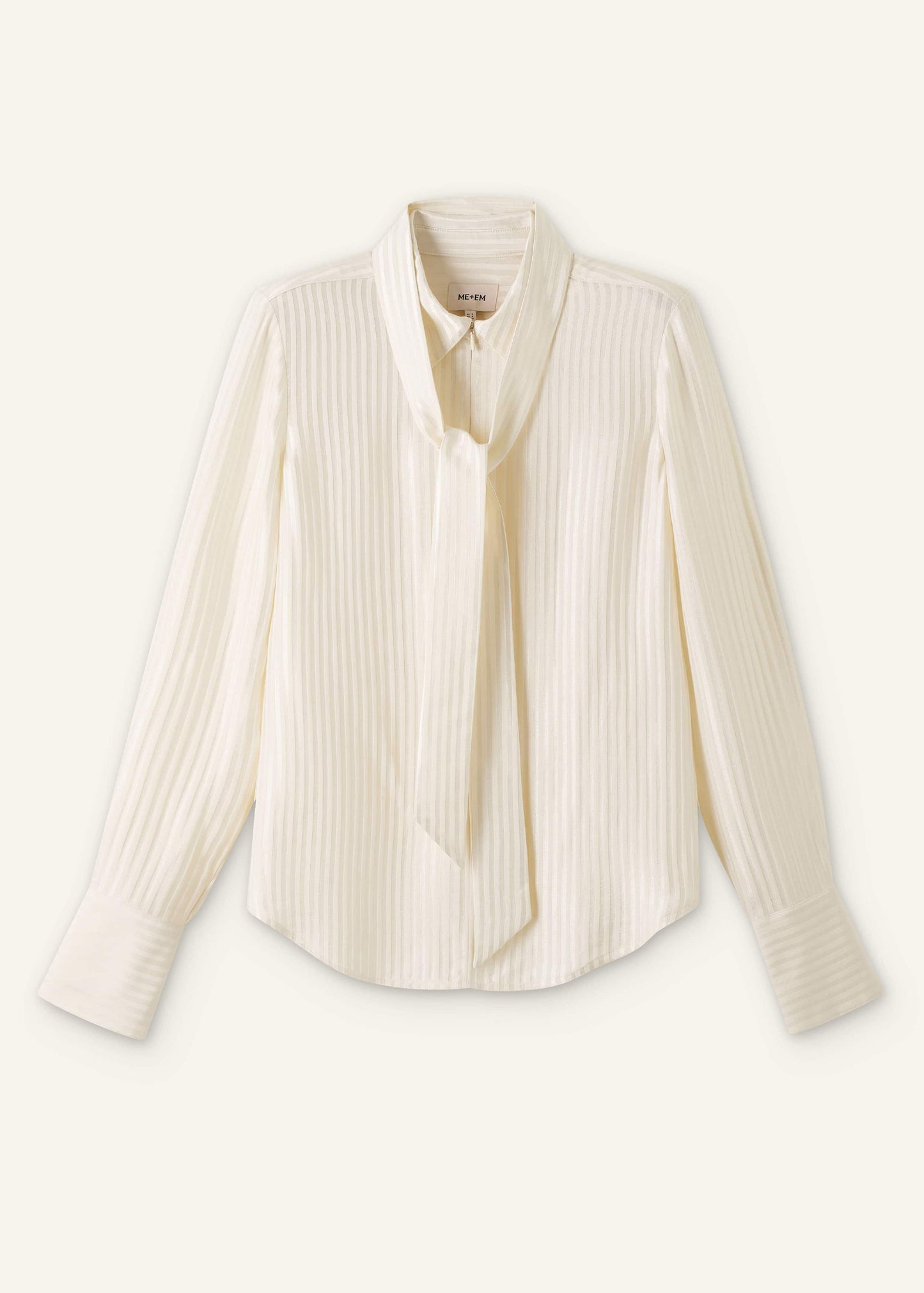 ME and EM Clothing Cream AM-PM Stripe Fluid Satin Shirt + Tie
