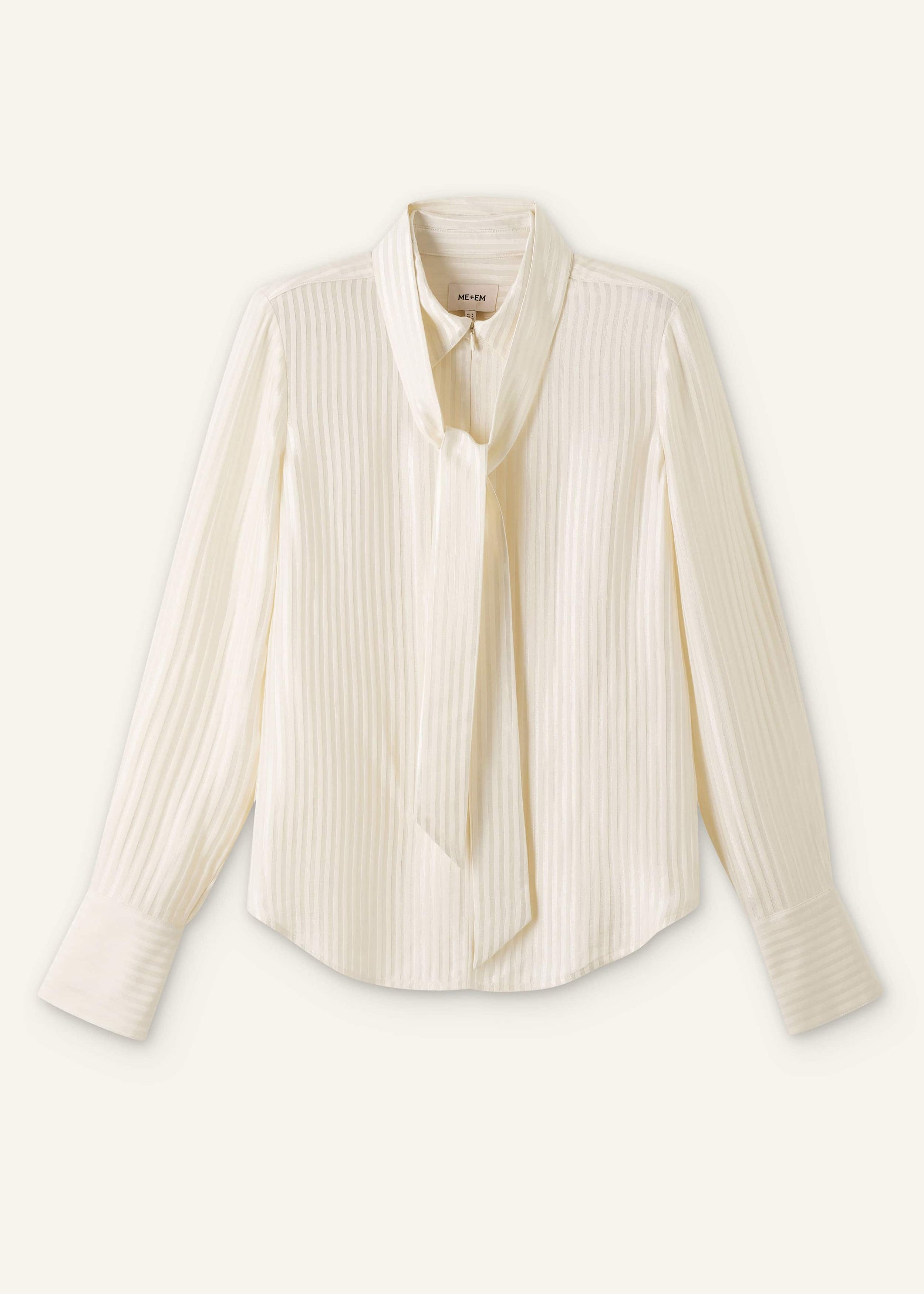 ME and EM Clothing Cream AM-PM Stripe Fluid Satin Shirt + Tie