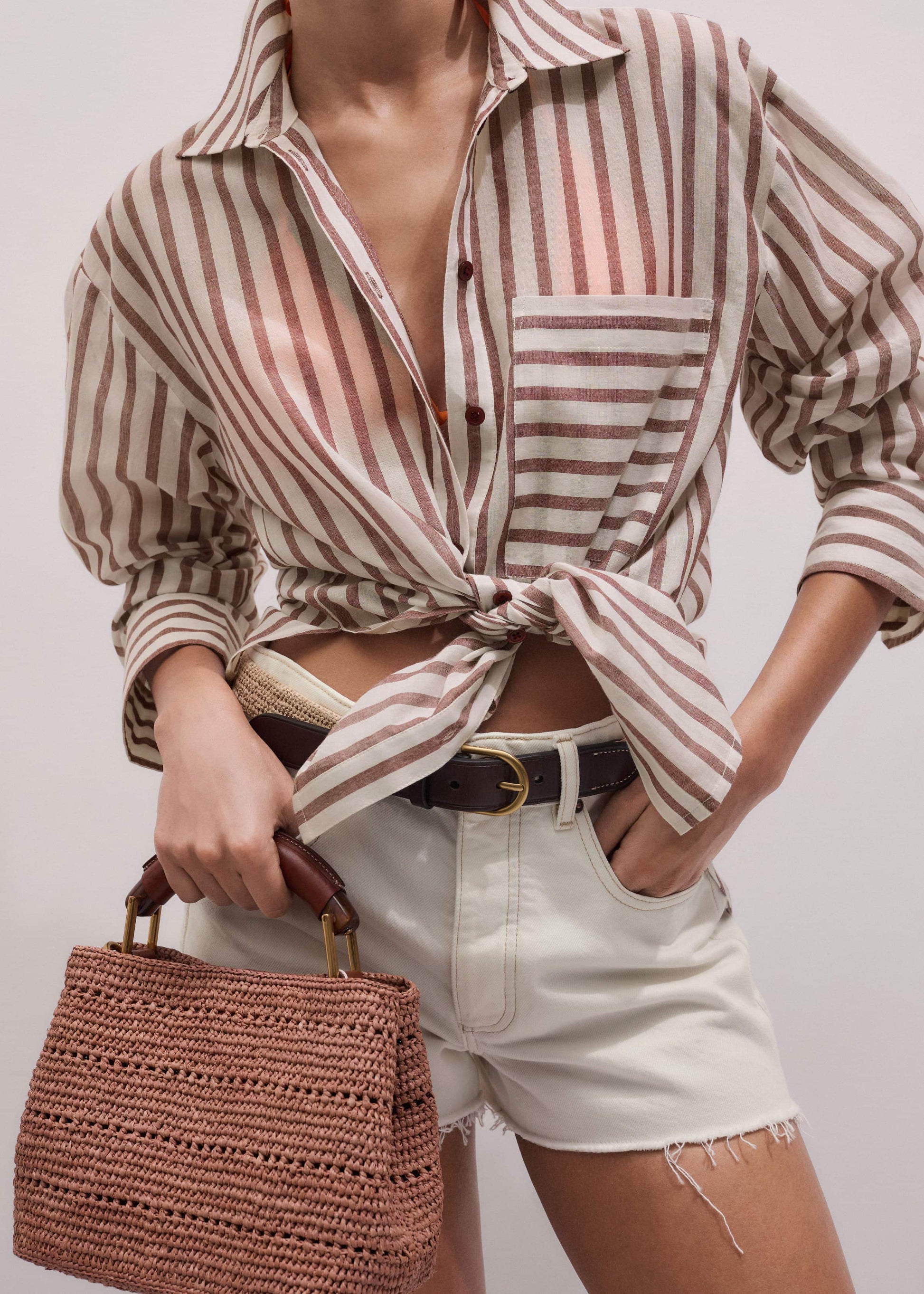ME and EM Clothing Cinnamon Brown Stripe Boyfriend Shirt