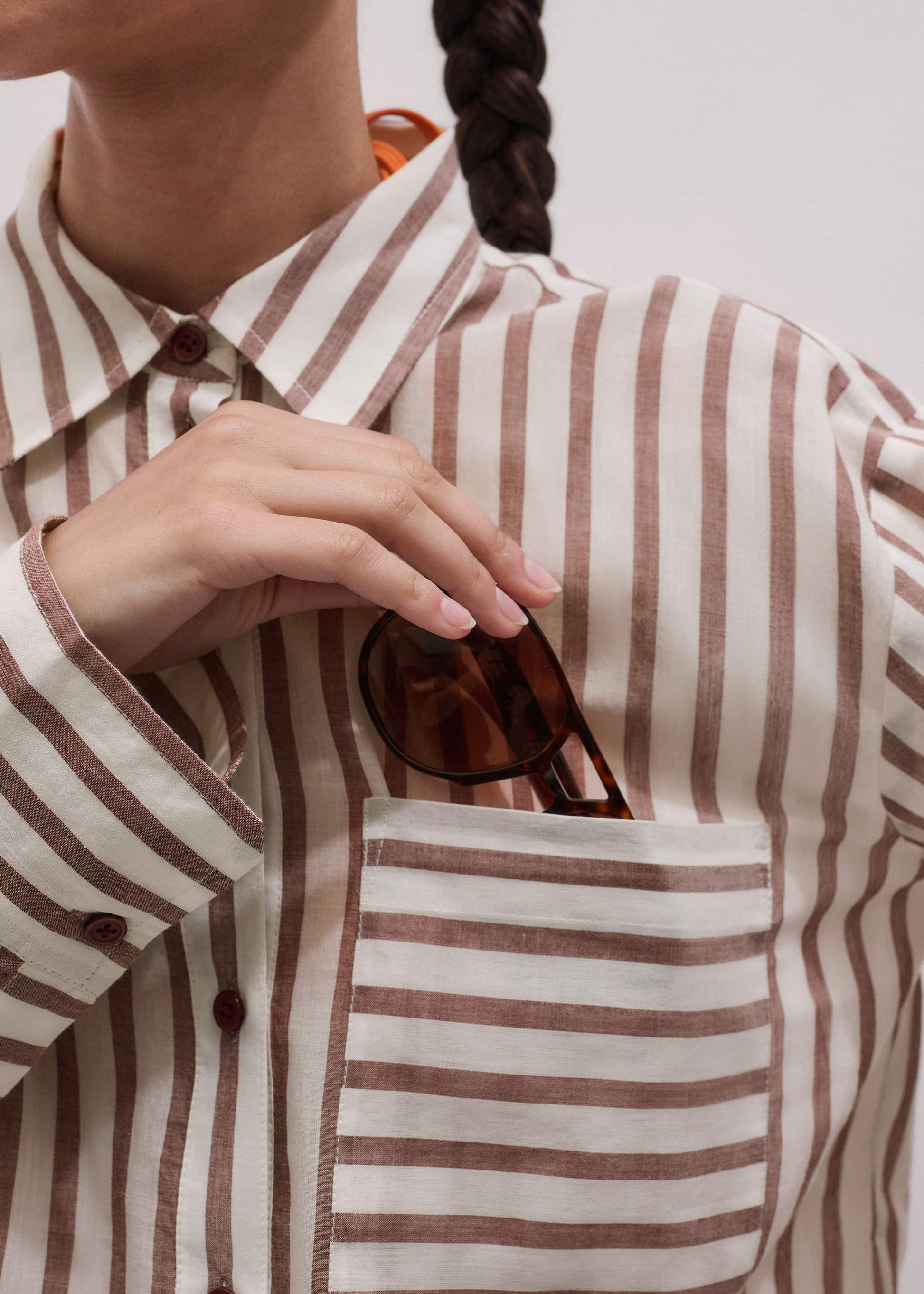 ME and EM Clothing Cinnamon Brown Stripe Boyfriend Shirt