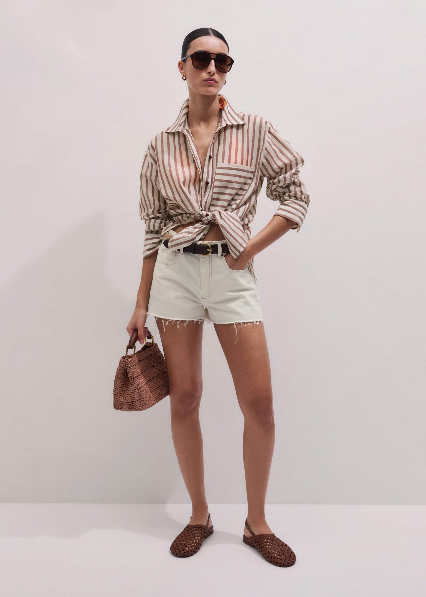 ME and EM Clothing Cinnamon Brown Stripe Boyfriend Shirt