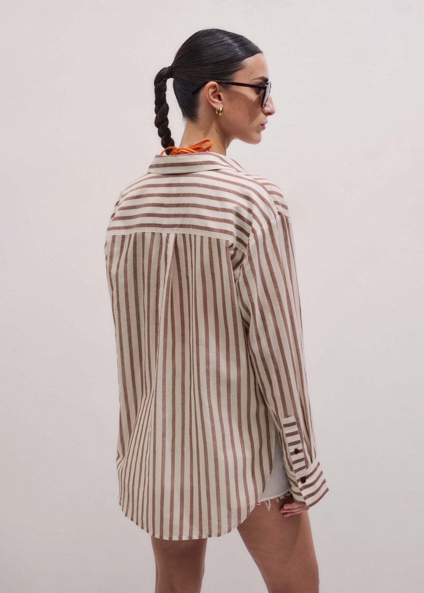 ME and EM Clothing Cinnamon Brown Stripe Boyfriend Shirt