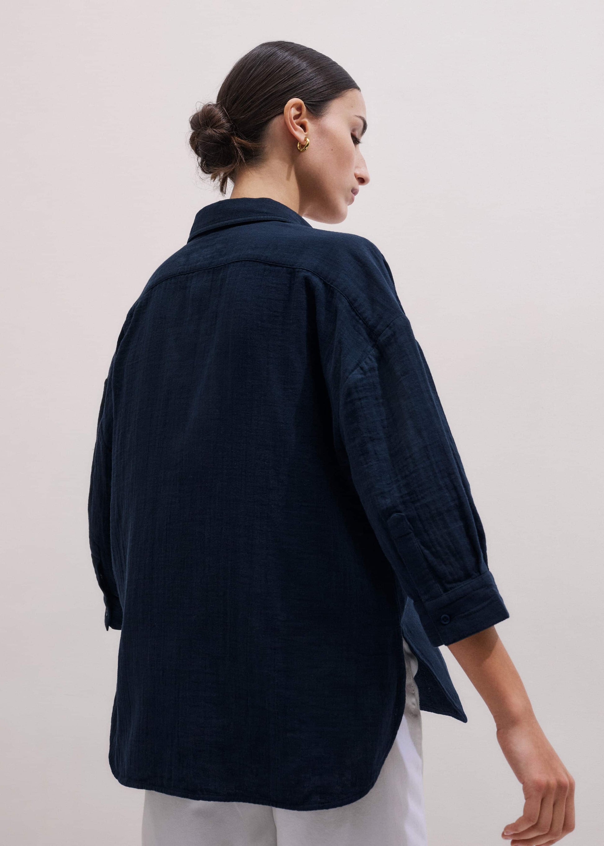 ME and EM Clothing Navy Cheesecloth Relaxed Summer Shirt