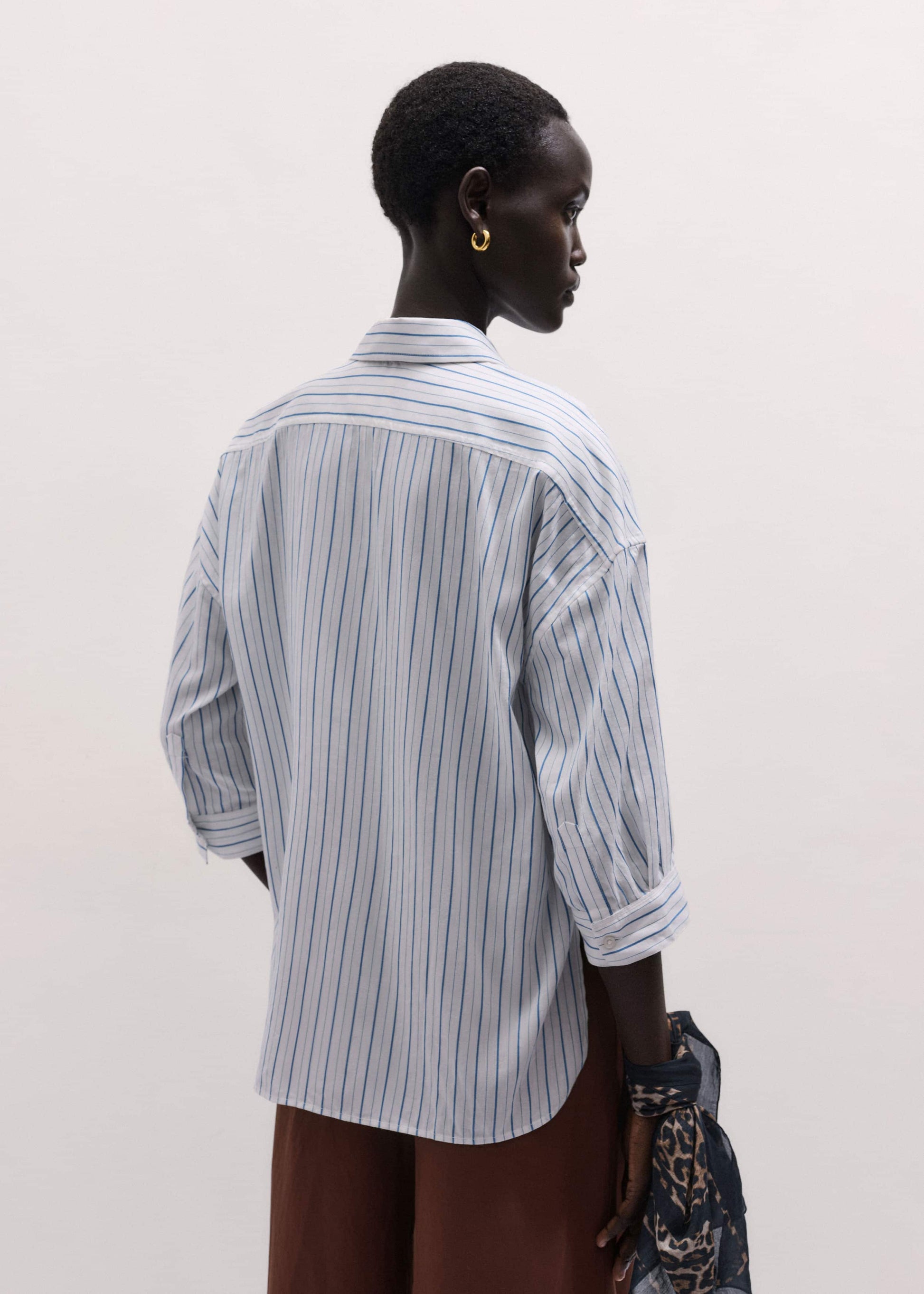 ME and EM Clothing Blue Boxy Striped Crop Sleeve Shirt