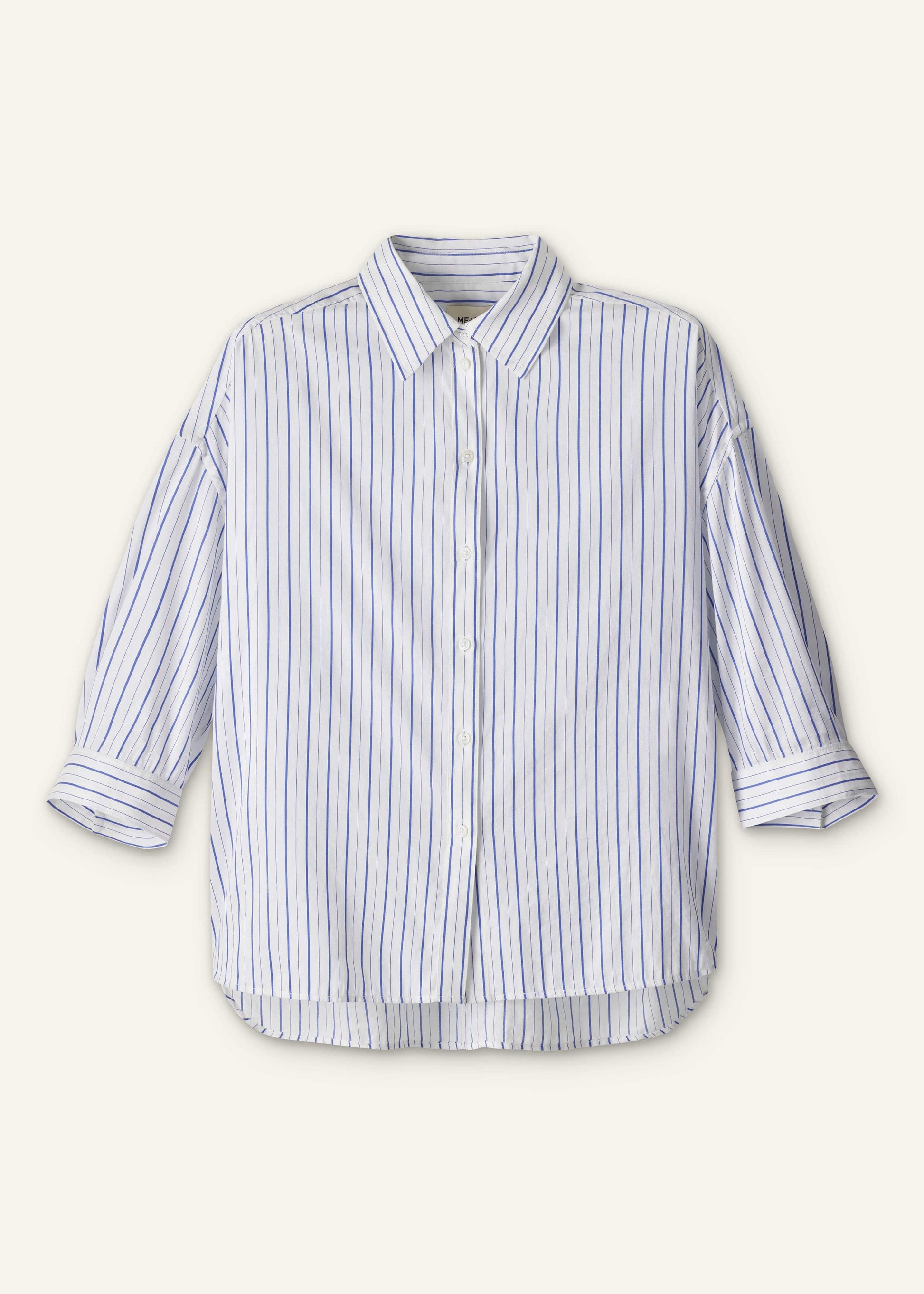 ME and EM Clothing Blue Boxy Striped Crop Sleeve Shirt