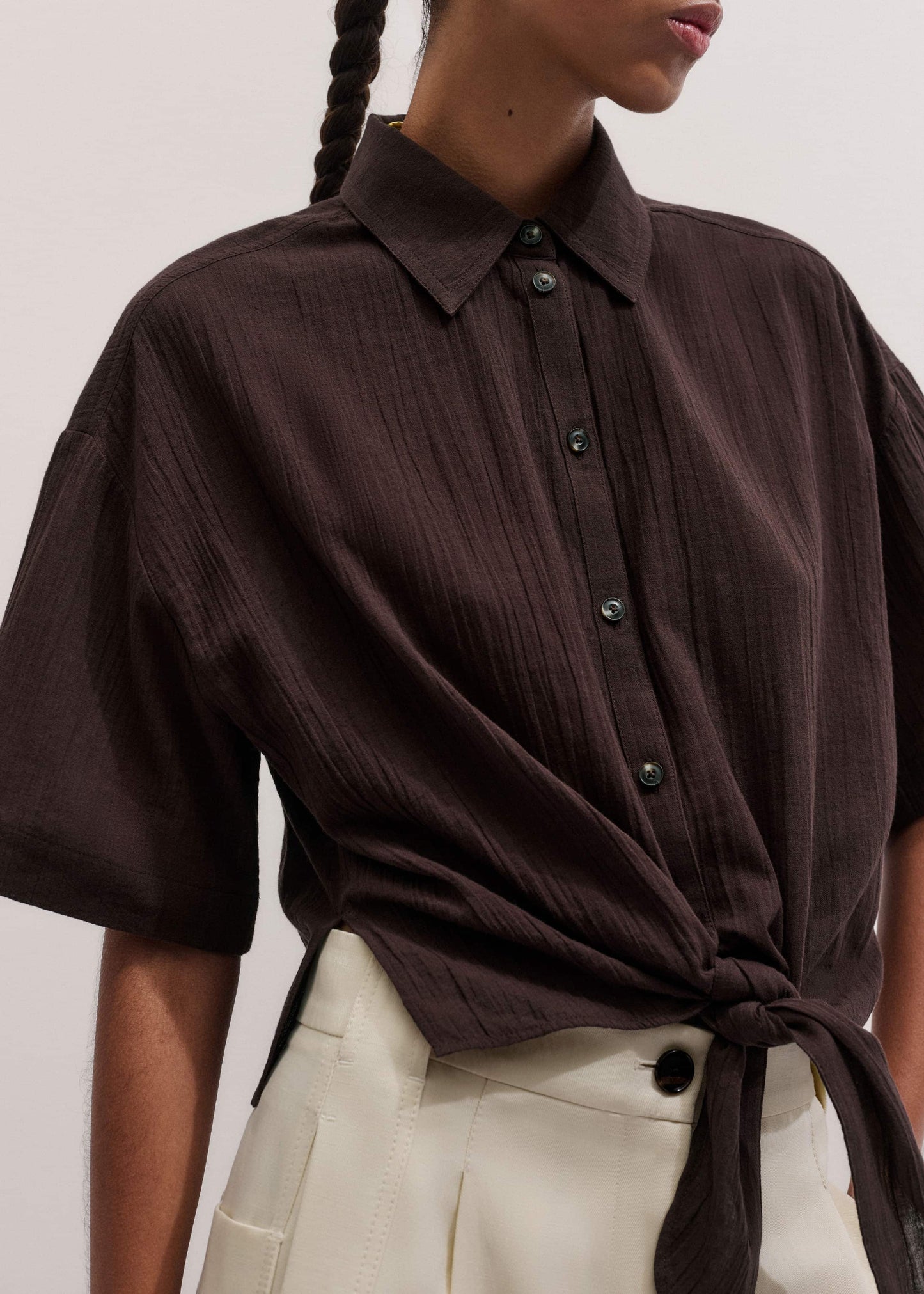 ME and EM Clothing Brown Tie Front Beach Shirt