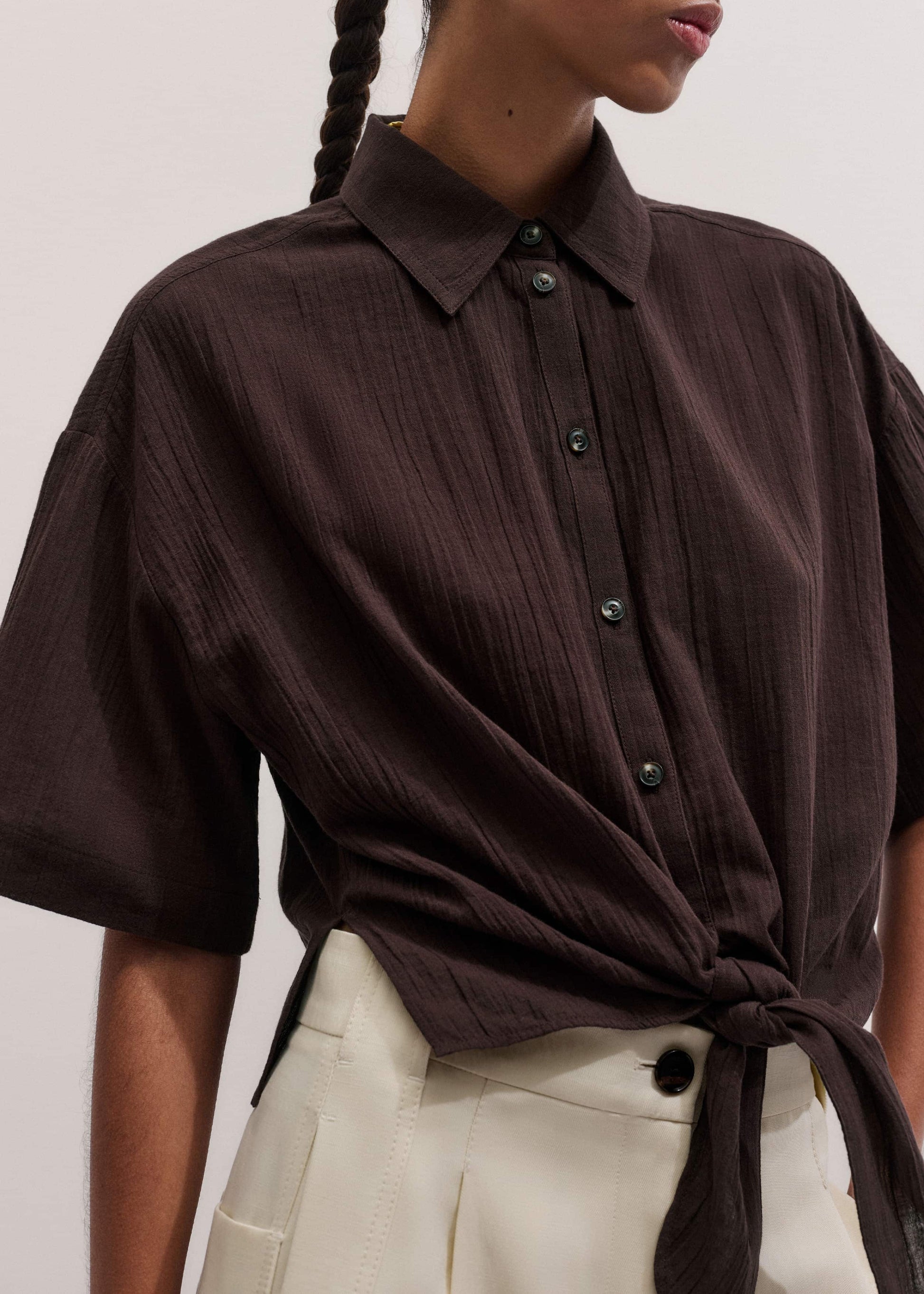 ME and EM Clothing Brown Tie Front Beach Shirt