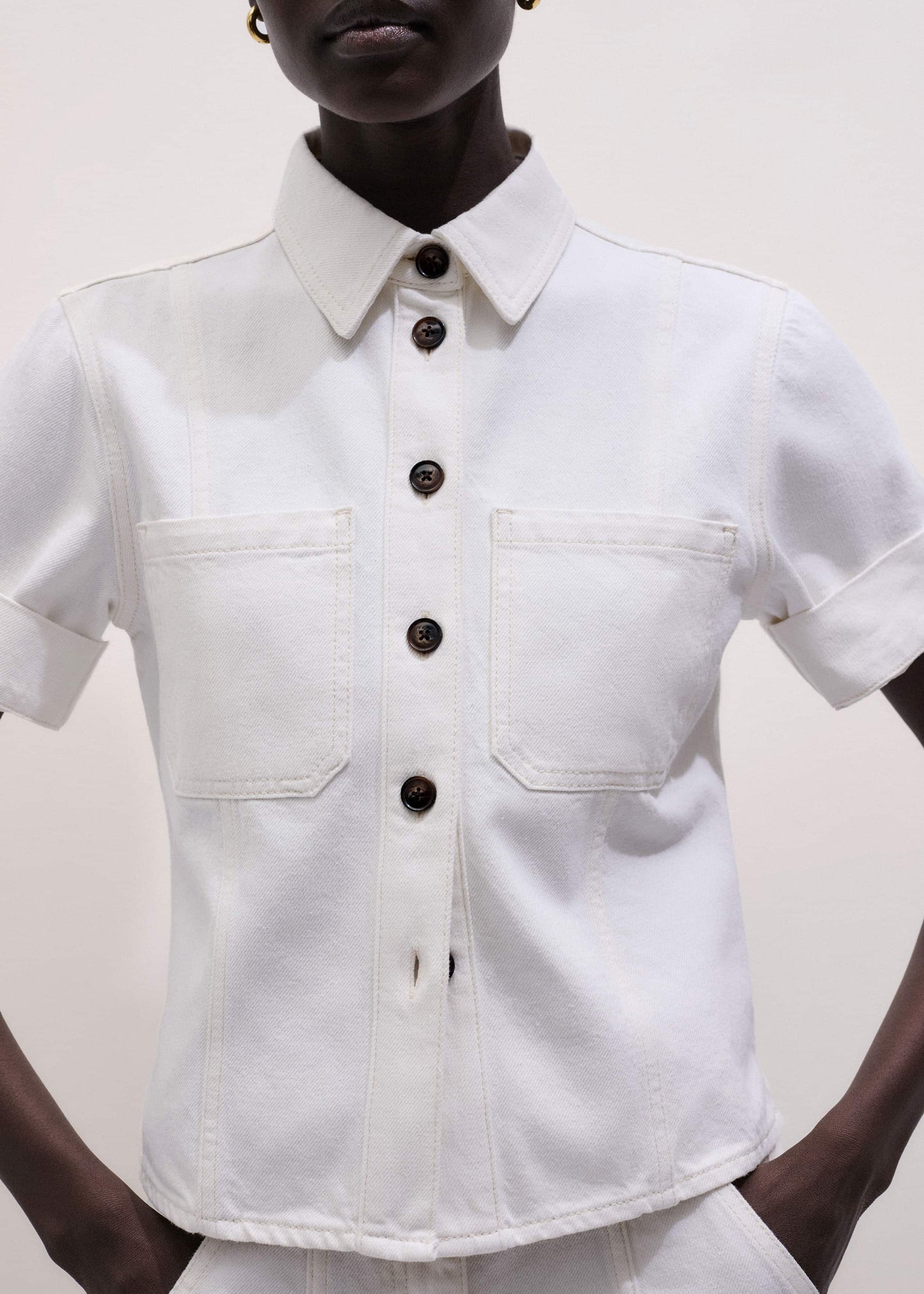 ME and EM Clothing White Paneled Shirt
