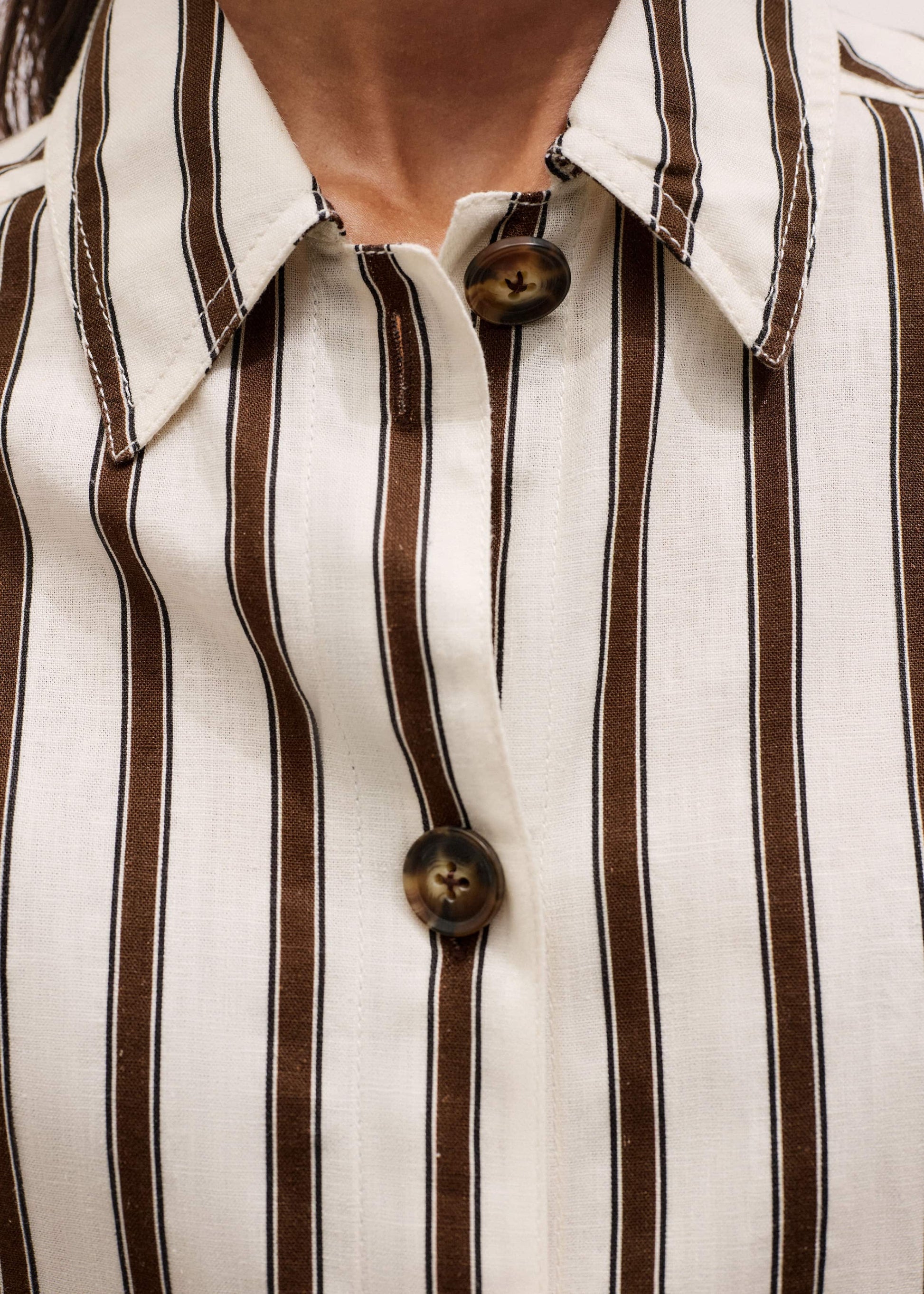 ME and EM Clothing Cream Crease-Less Linen Spring Stripe Boxy Cropped Shirt