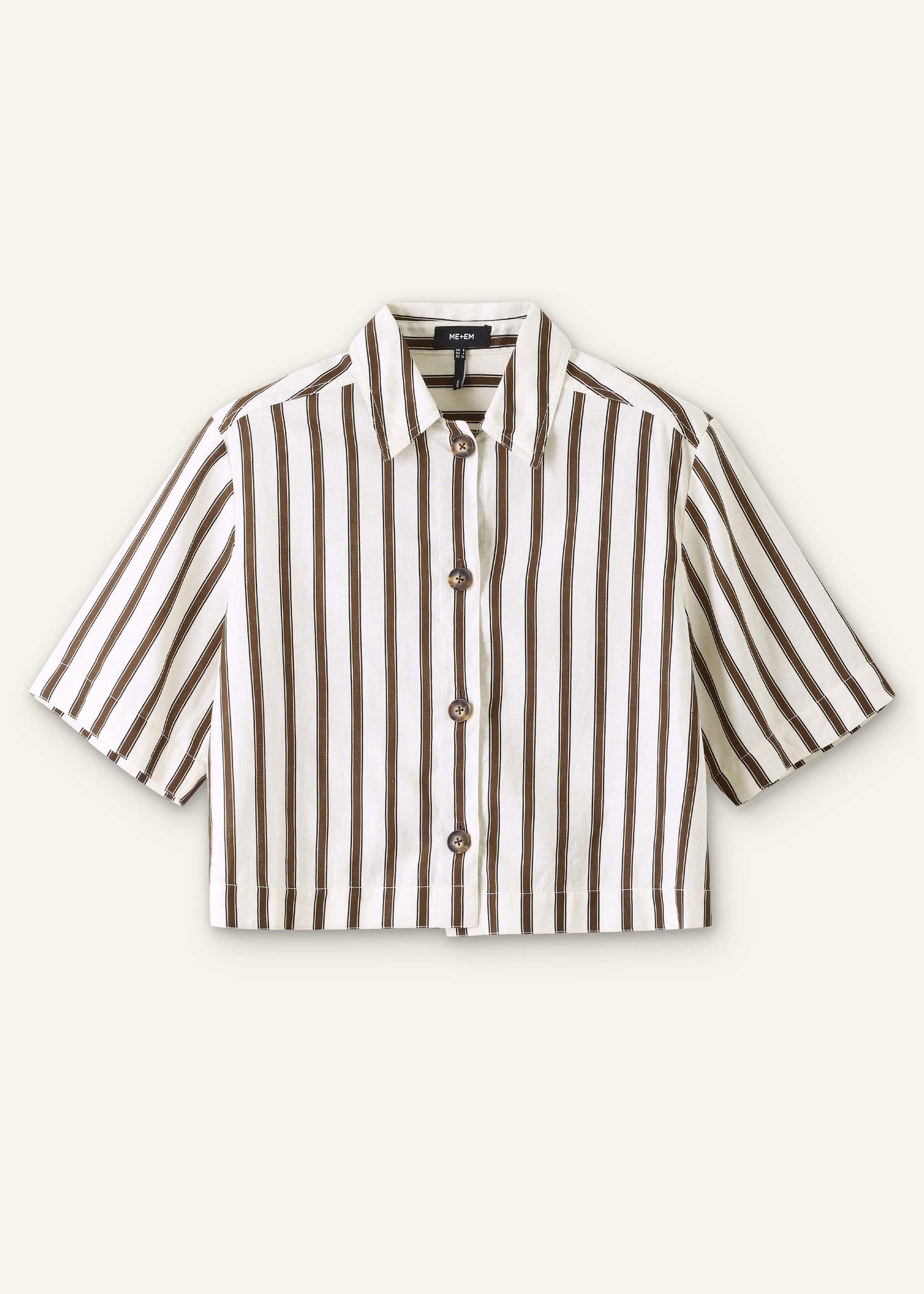 ME and EM Clothing Cream Crease-Less Linen Spring Stripe Boxy Cropped Shirt