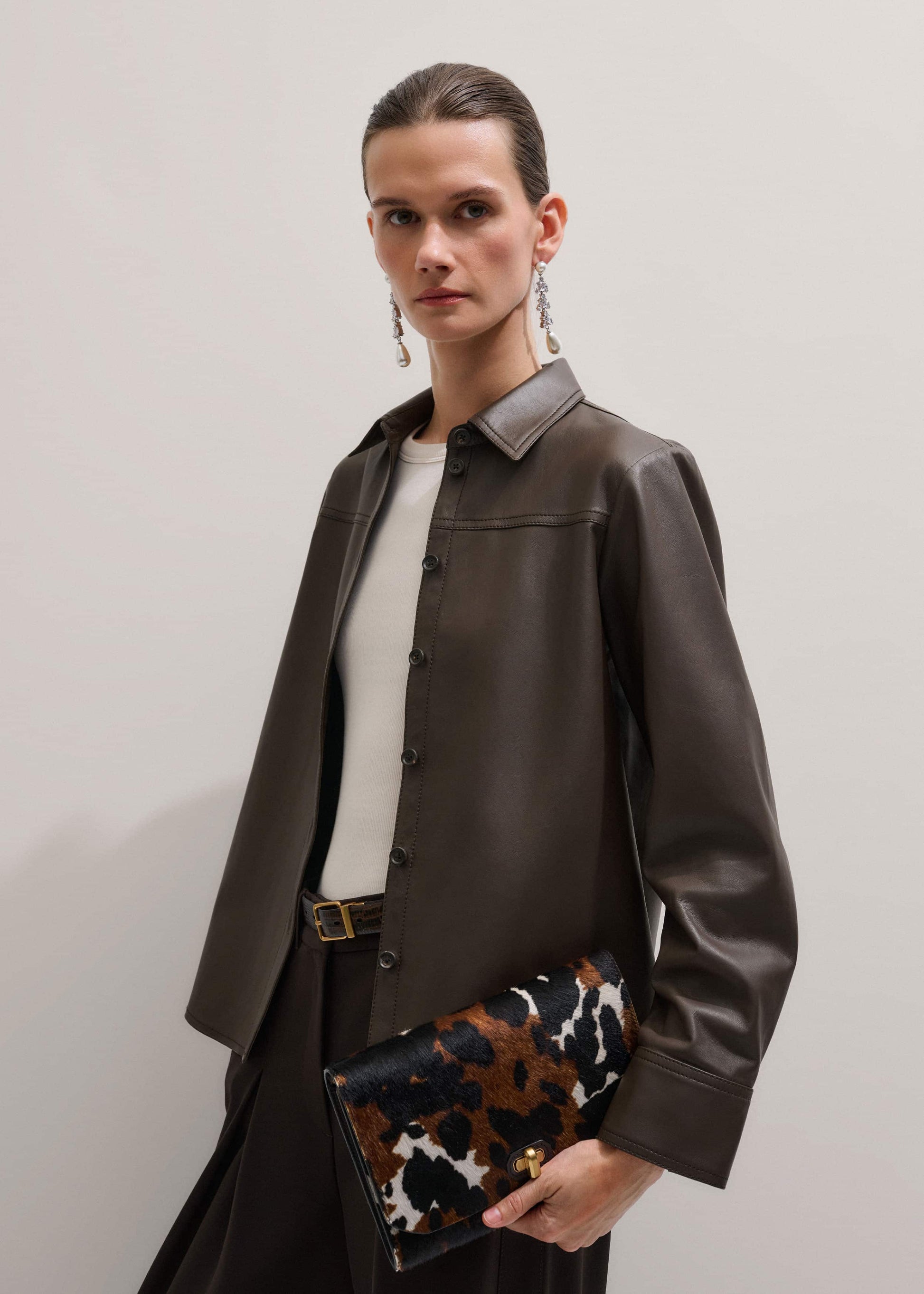 ME and EM Clothing Brown Luxe Leather Straight Shirt