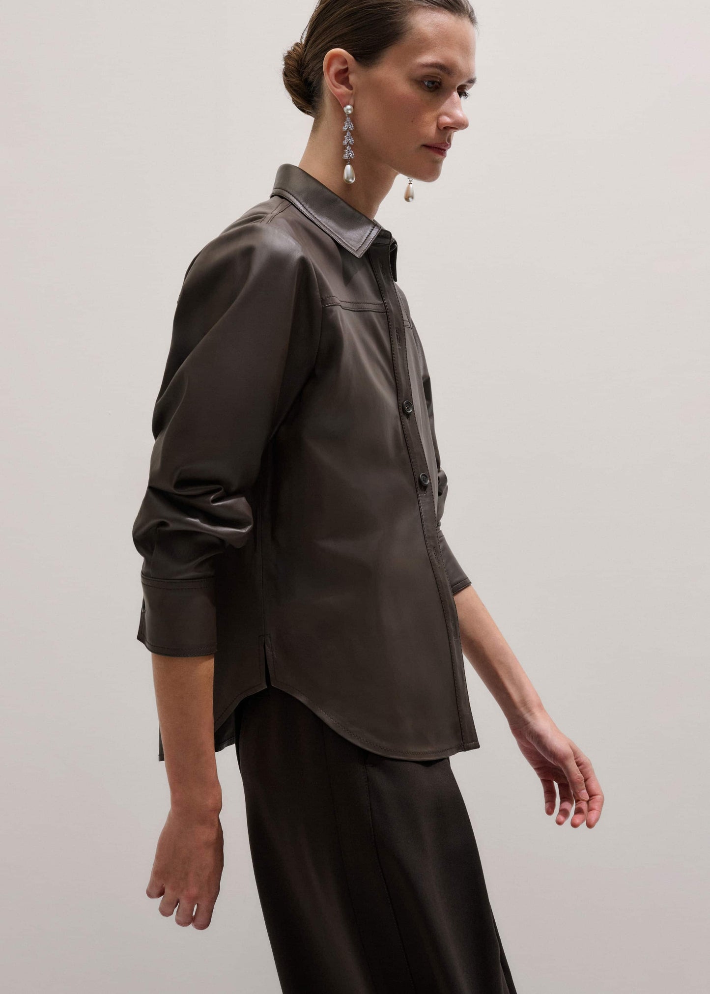 ME and EM Clothing Brown Luxe Leather Straight Shirt