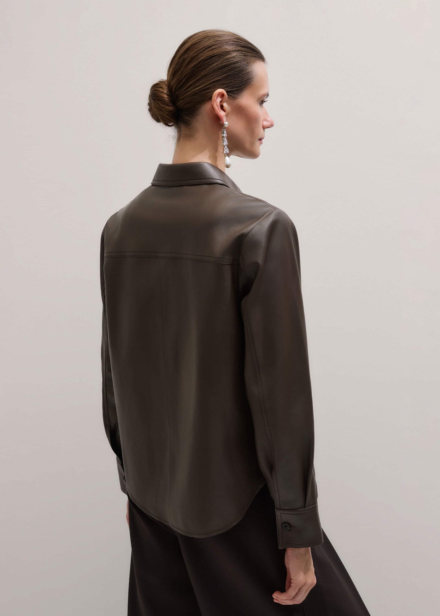 ME and EM Clothing Brown Luxe Leather Straight Shirt