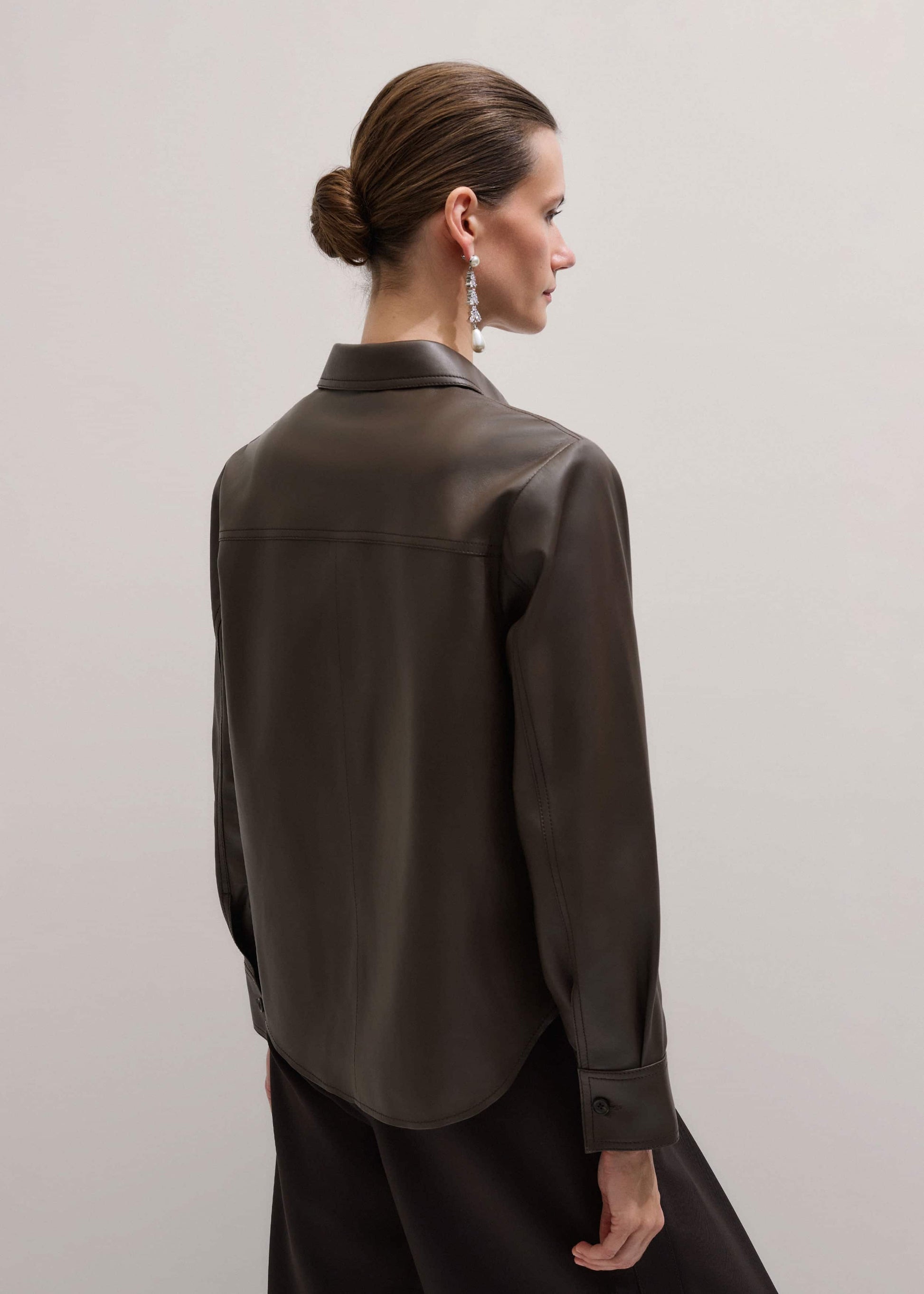 ME and EM Clothing Brown Luxe Leather Straight Shirt