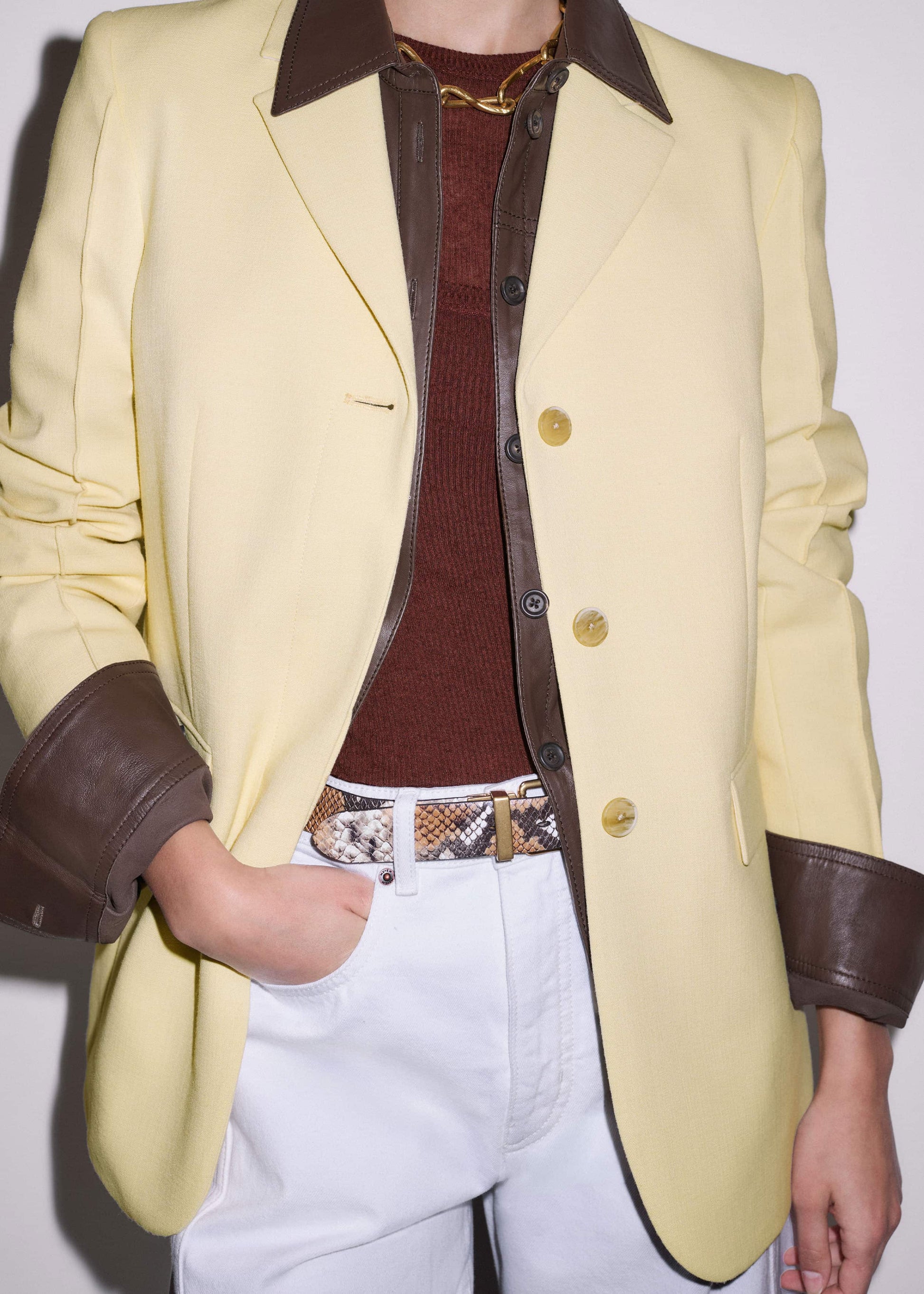 ME and EM Clothing Brown Luxe Leather Straight Shirt