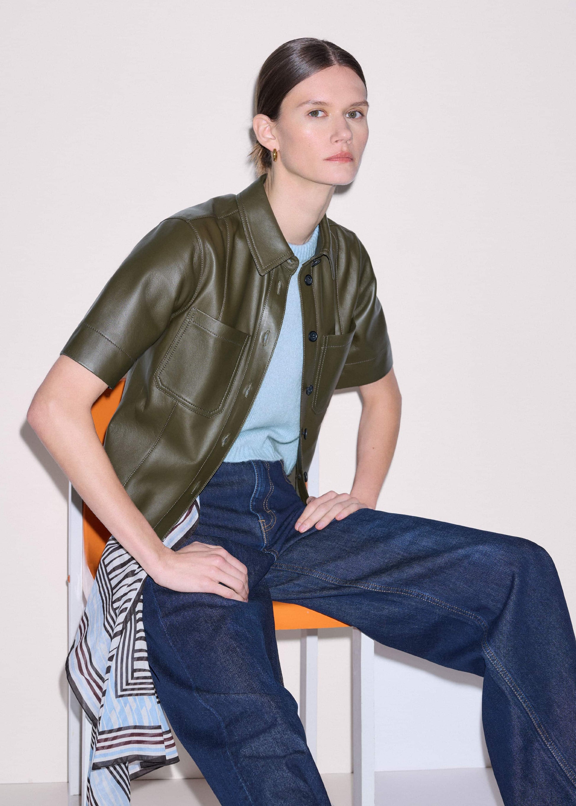 ME and EM Clothing Olive Green Leather Utility Shirt