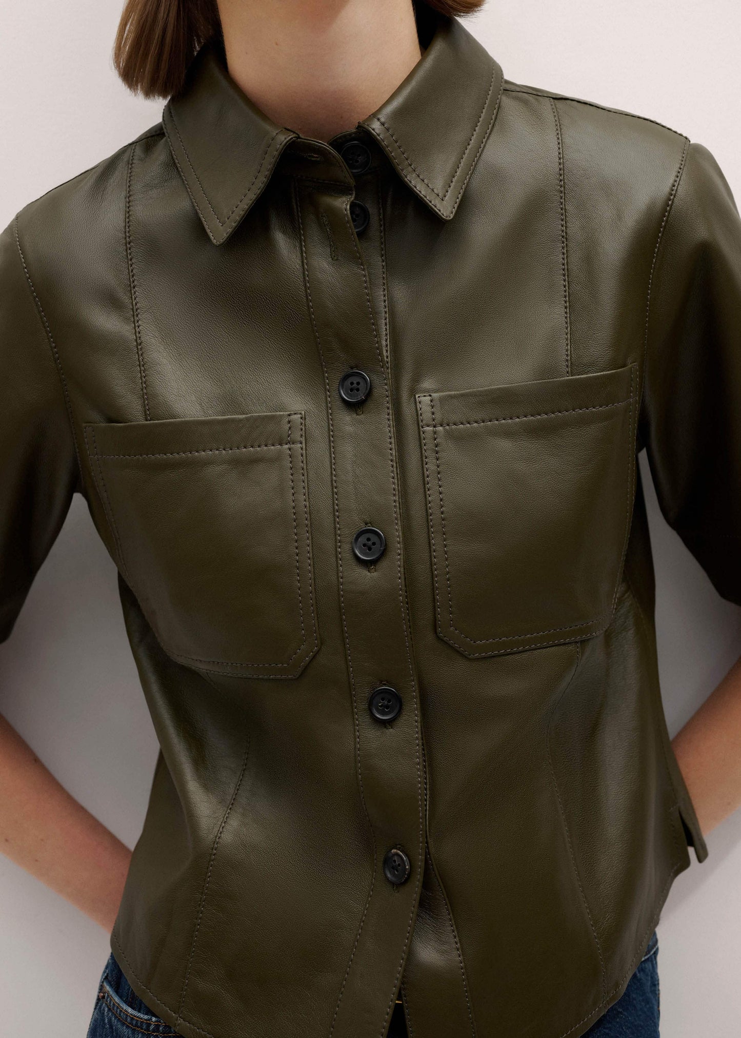 ME and EM Clothing Olive Green Leather Utility Shirt