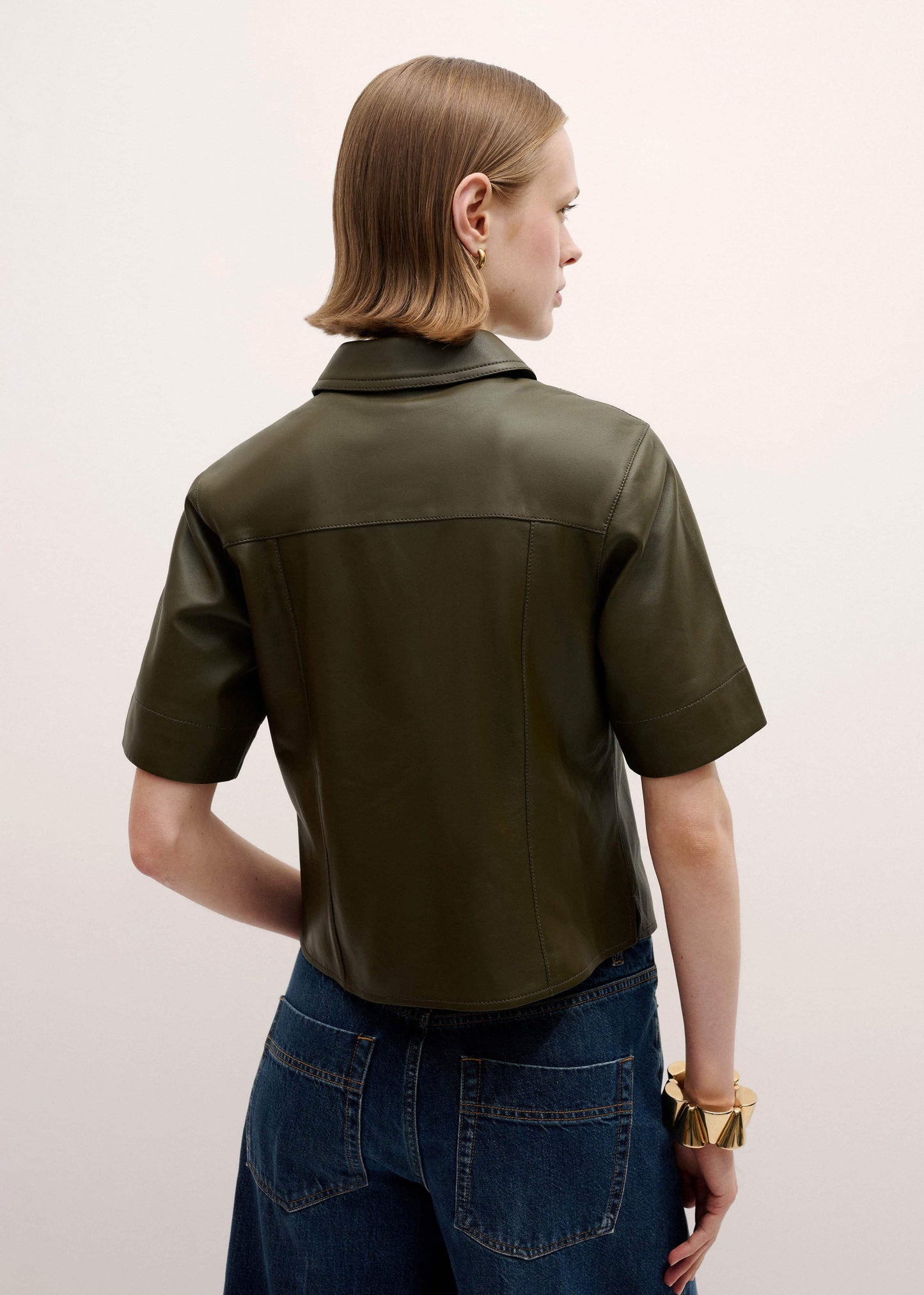 ME and EM Clothing Olive Green Leather Utility Shirt