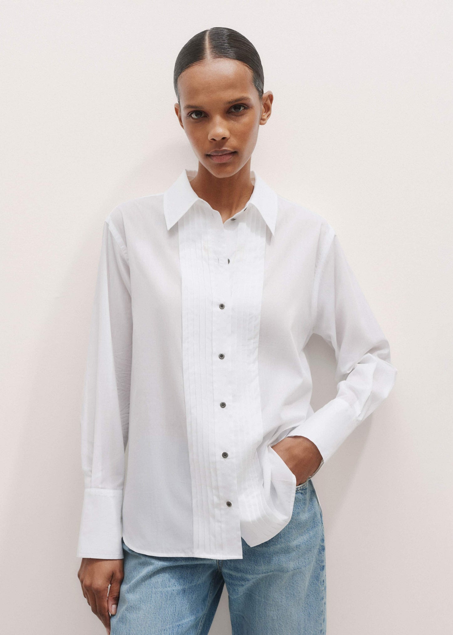 ME and EM Clothing White Relaxed Tux Shirt