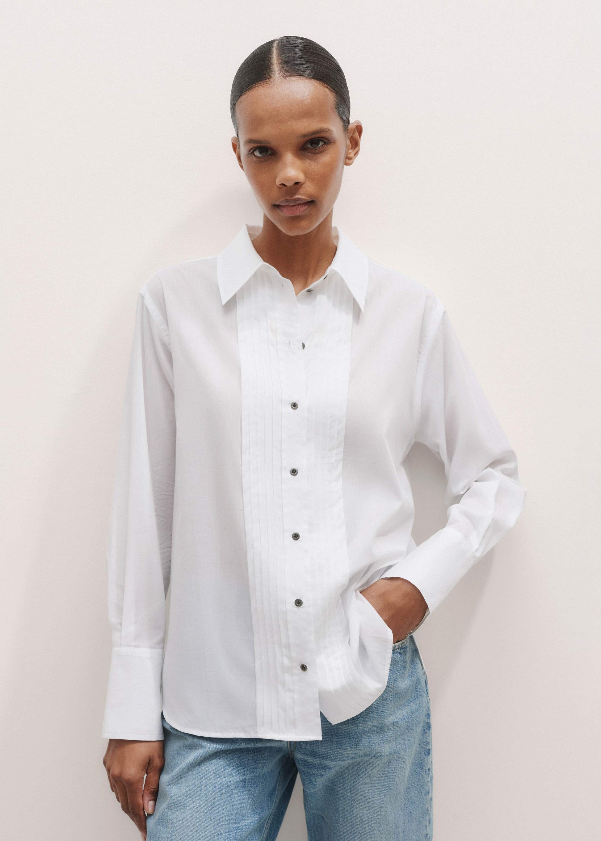 ME and EM Clothing White Relaxed Tux Shirt