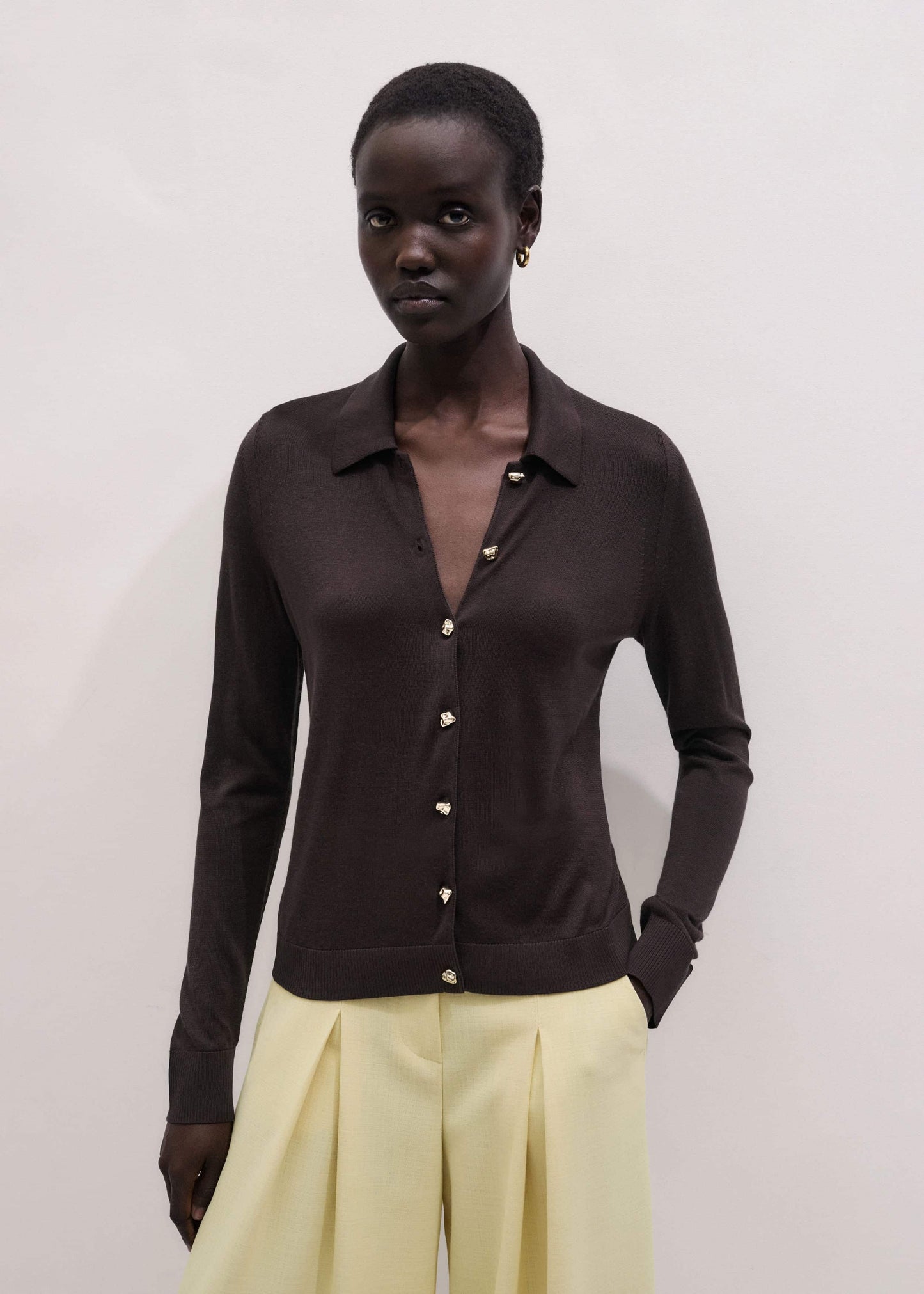 ME and EM Clothing Brown Luxe Knit Slim Shirt