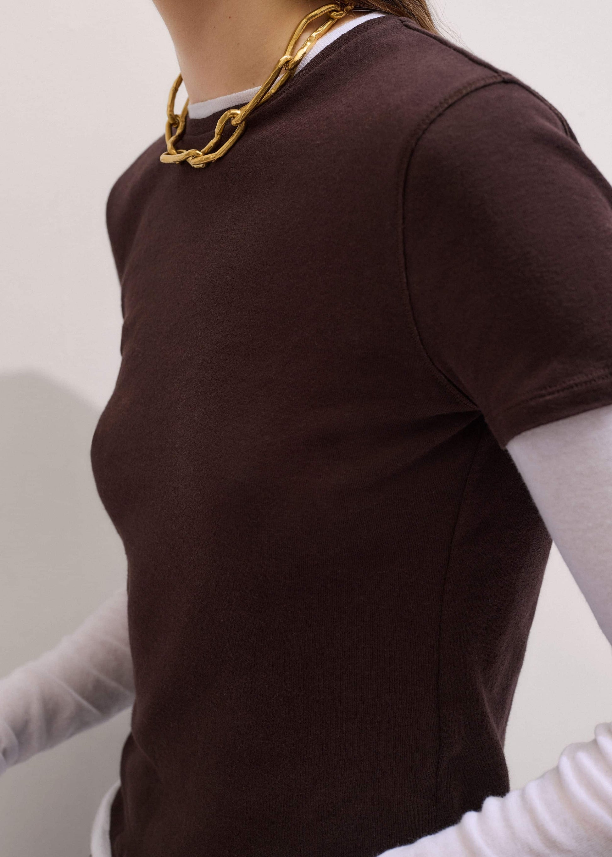 ME and EM Clothing Brown Sheer Double-Layer Look Top