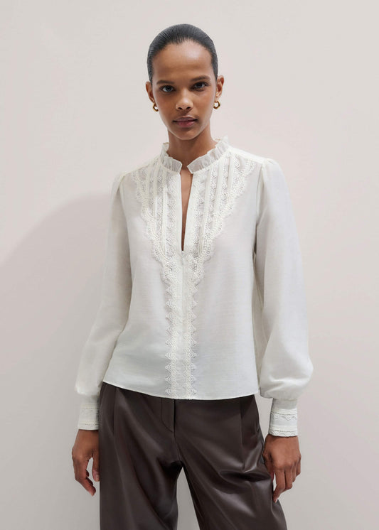 ME and EM Clothing Cream Delicate Lace Trim Detail Top