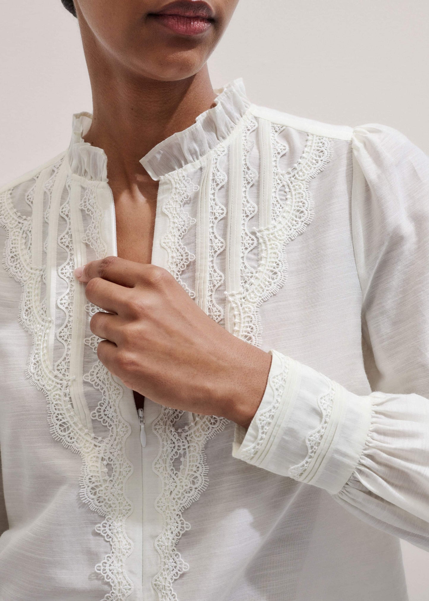 ME and EM Clothing Cream Delicate Lace Trim Detail Top