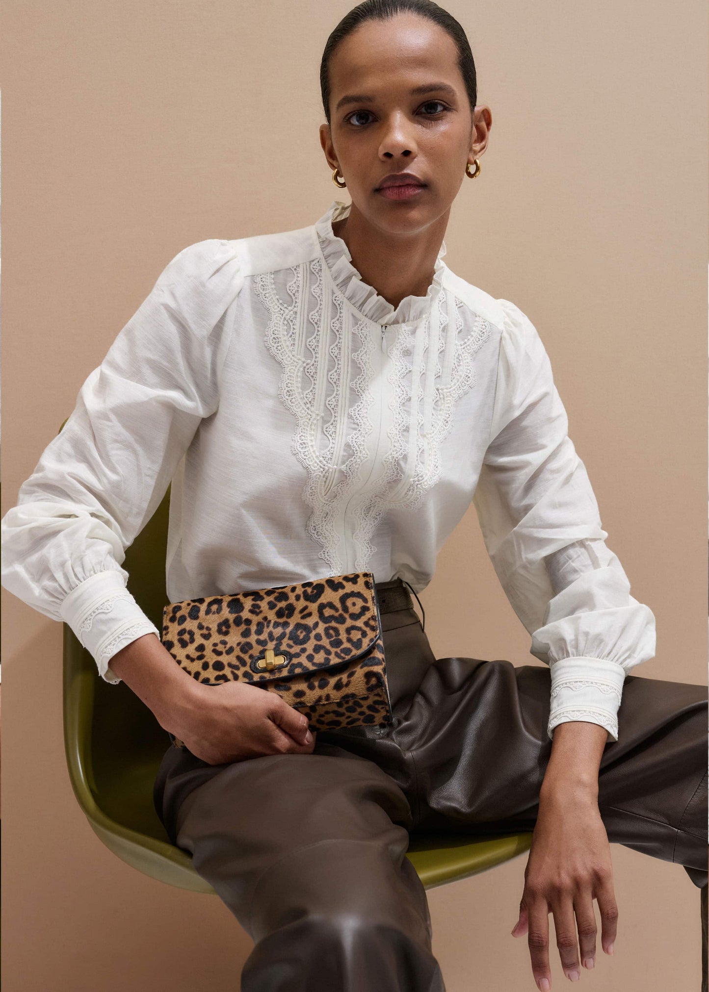 ME and EM Clothing Cream Delicate Lace Trim Detail Top