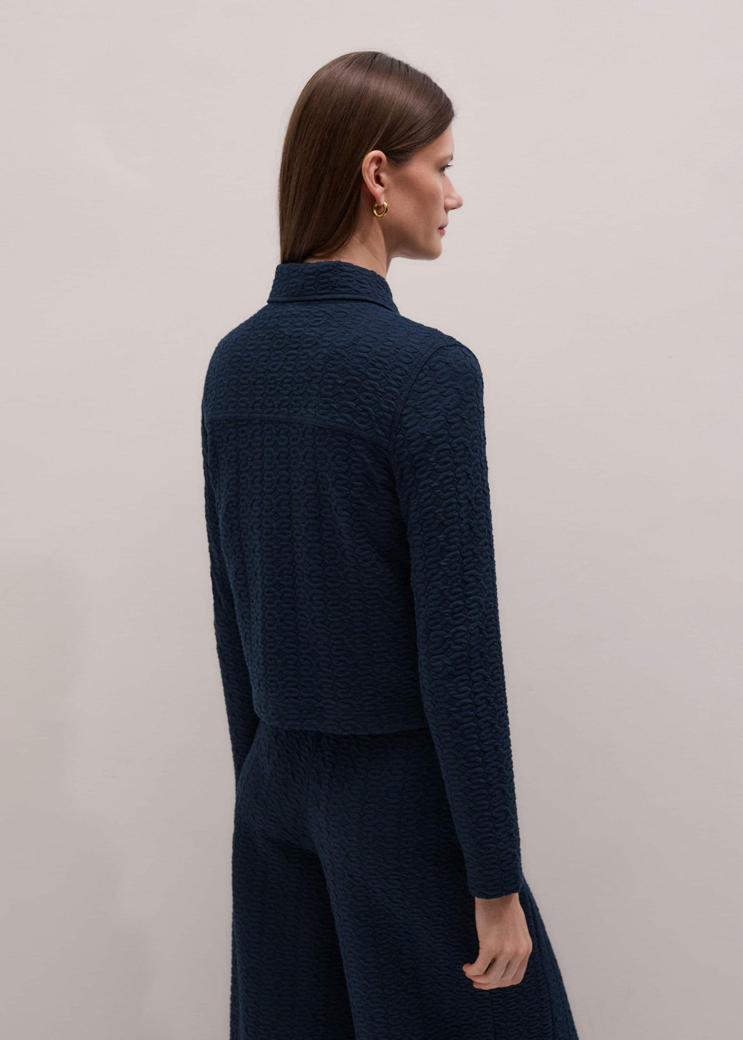 ME and EM Clothing Navy Curling Crosses Jacquard Textured Zip Top