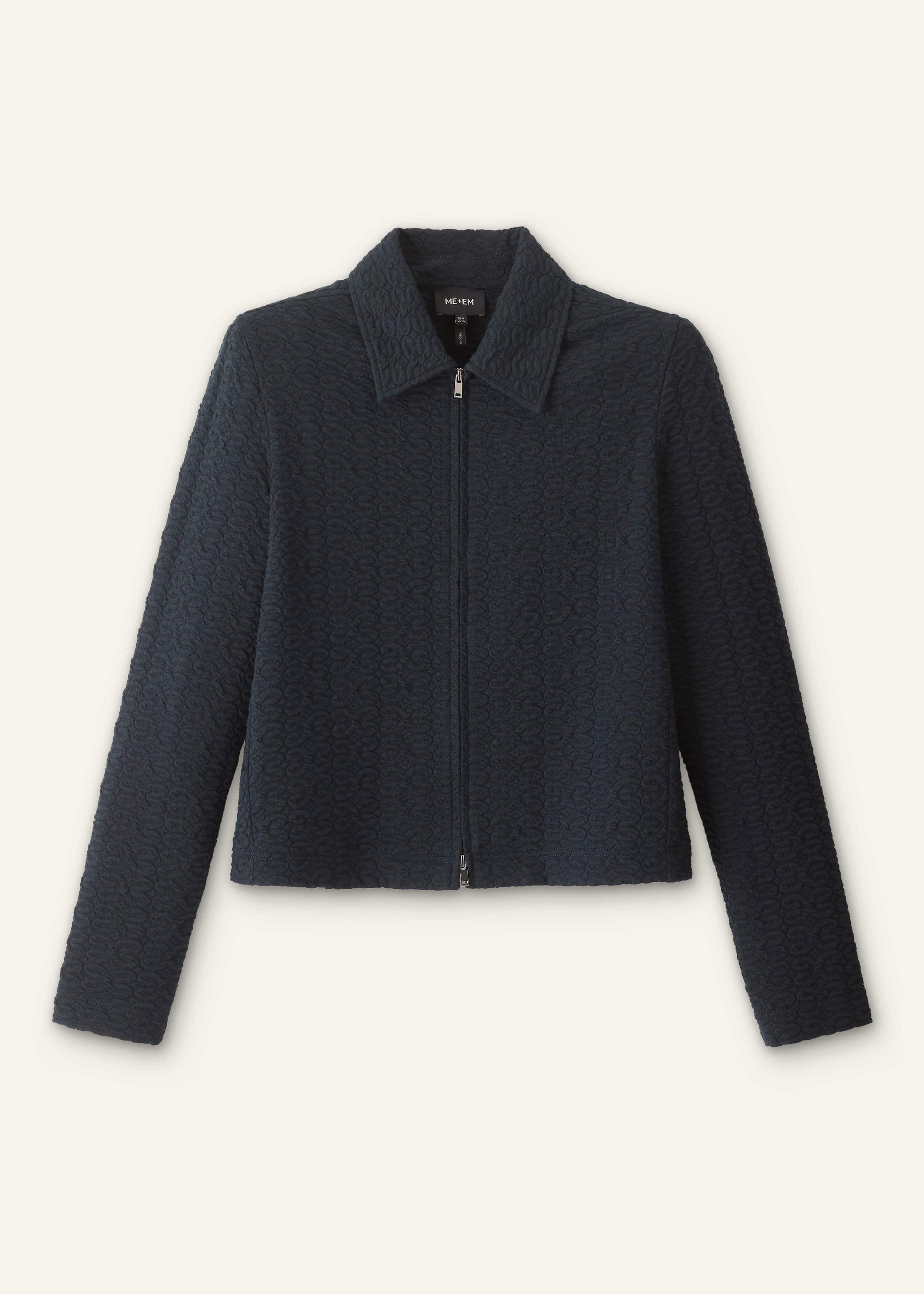 ME and EM Clothing Navy Curling Crosses Jacquard Textured Zip Top