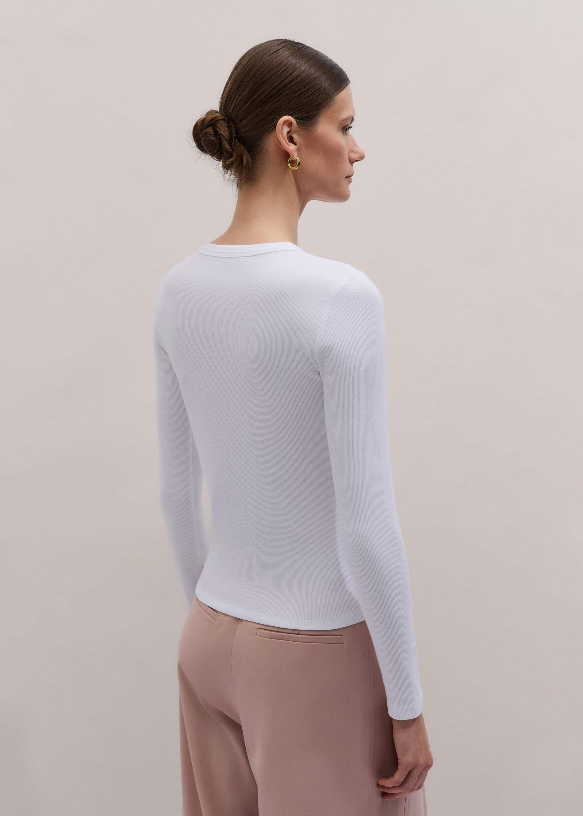 ME and EM Clothing White Cotton Rib Long Sleeve Top