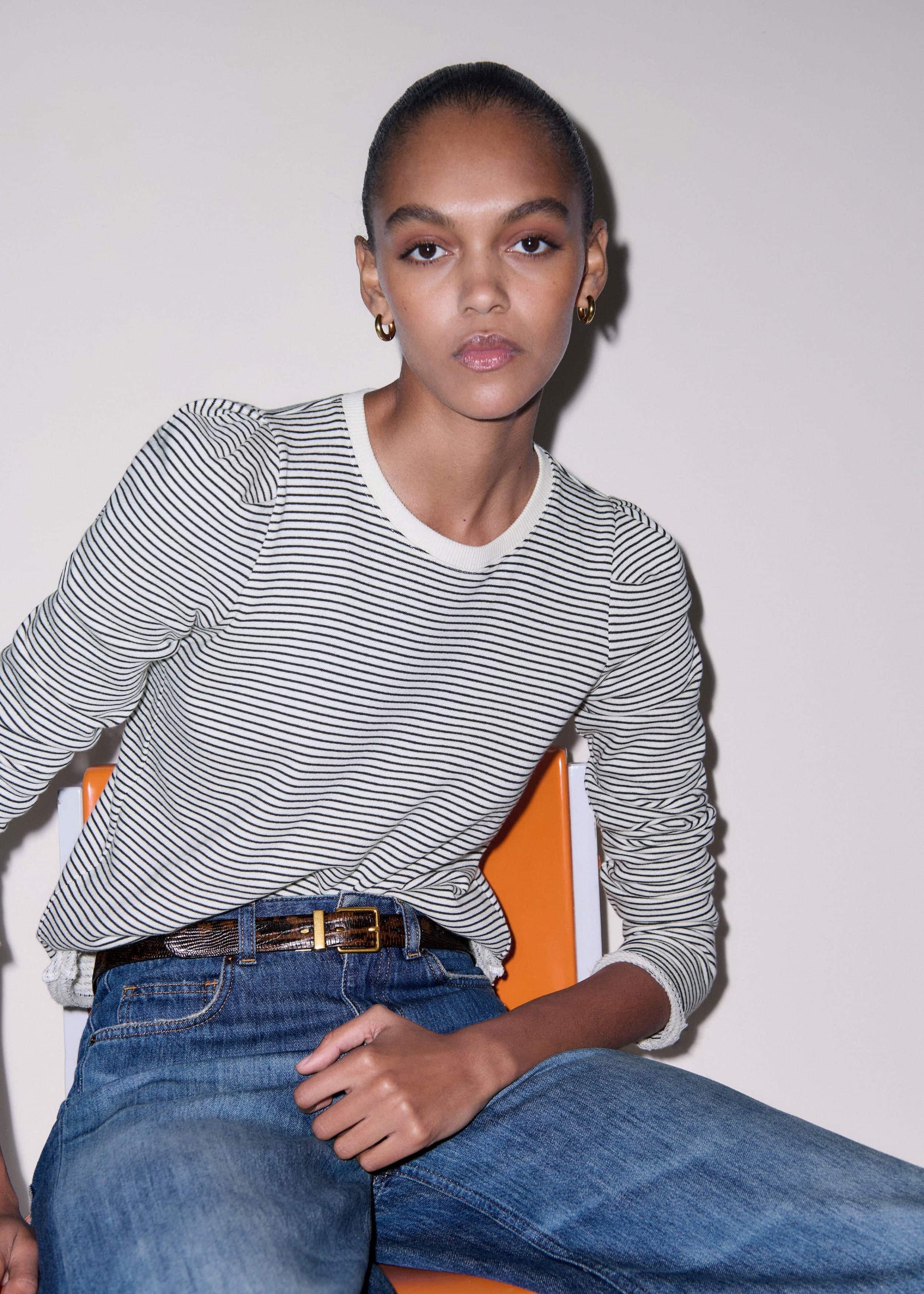 ME and EM Clothing Navy Stripe Pouf Sleeve Sweatshirt