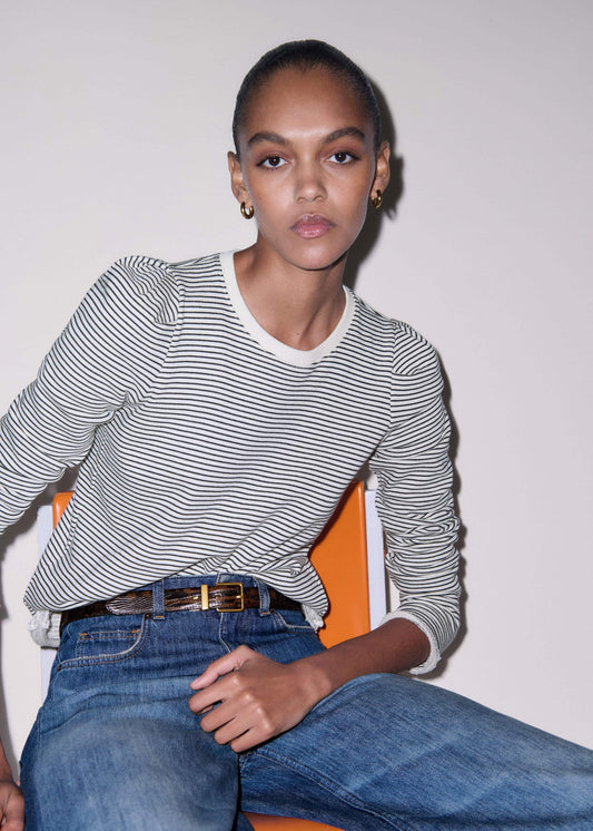 ME and EM Clothing Navy Stripe Pouf Sleeve Sweatshirt