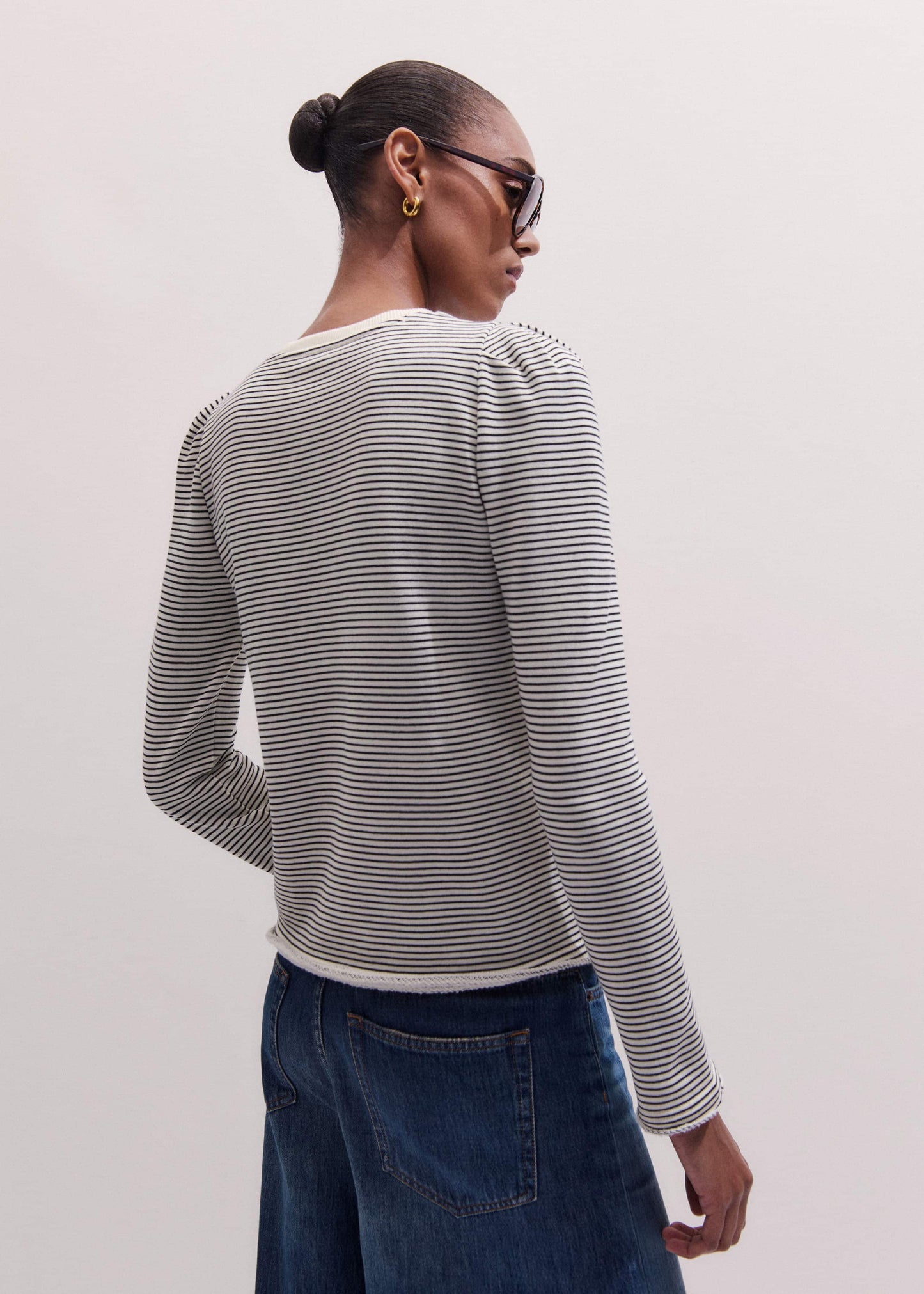 ME and EM Clothing Navy Stripe Pouf Sleeve Sweatshirt