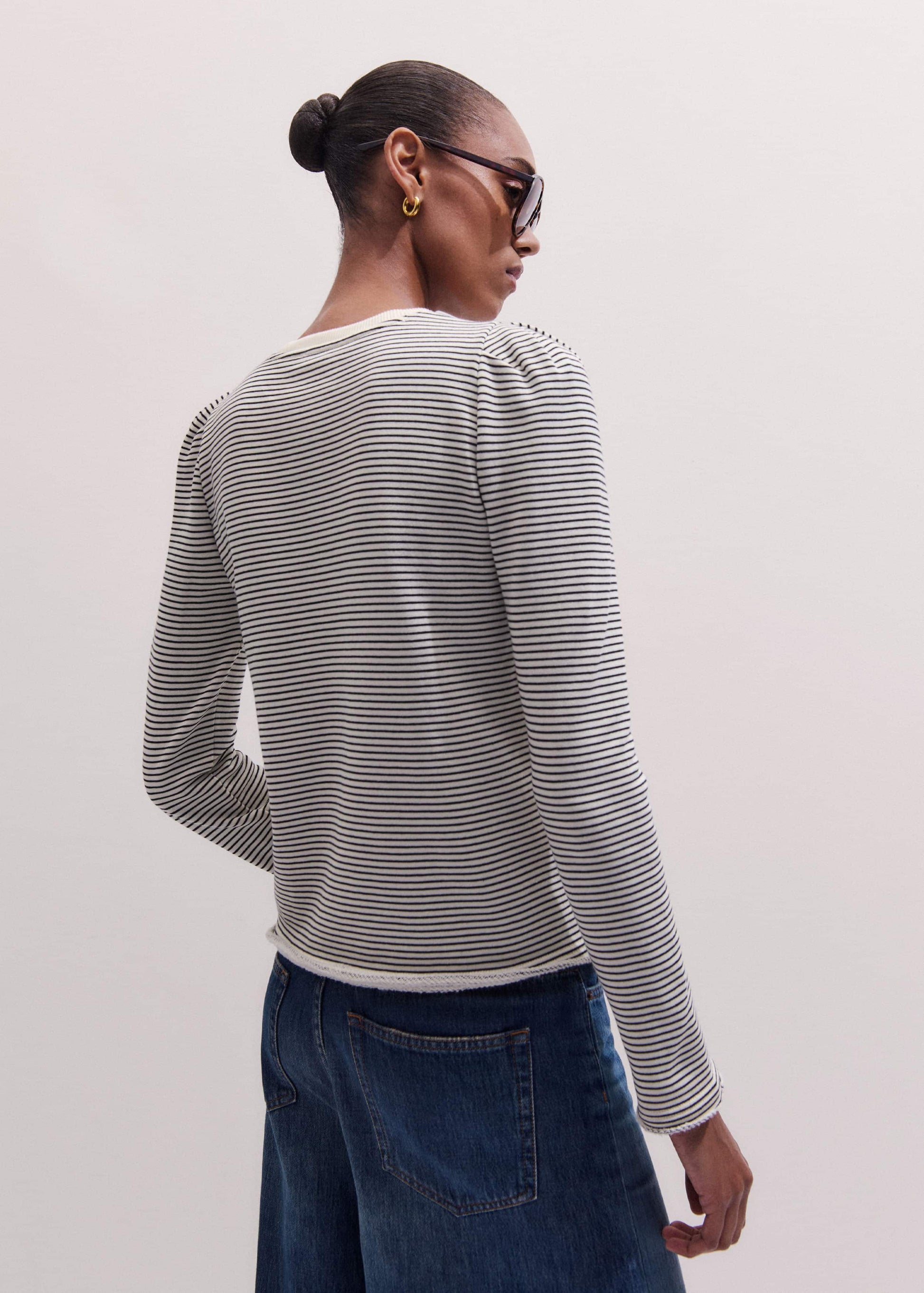 ME and EM Clothing Navy Stripe Pouf Sleeve Sweatshirt